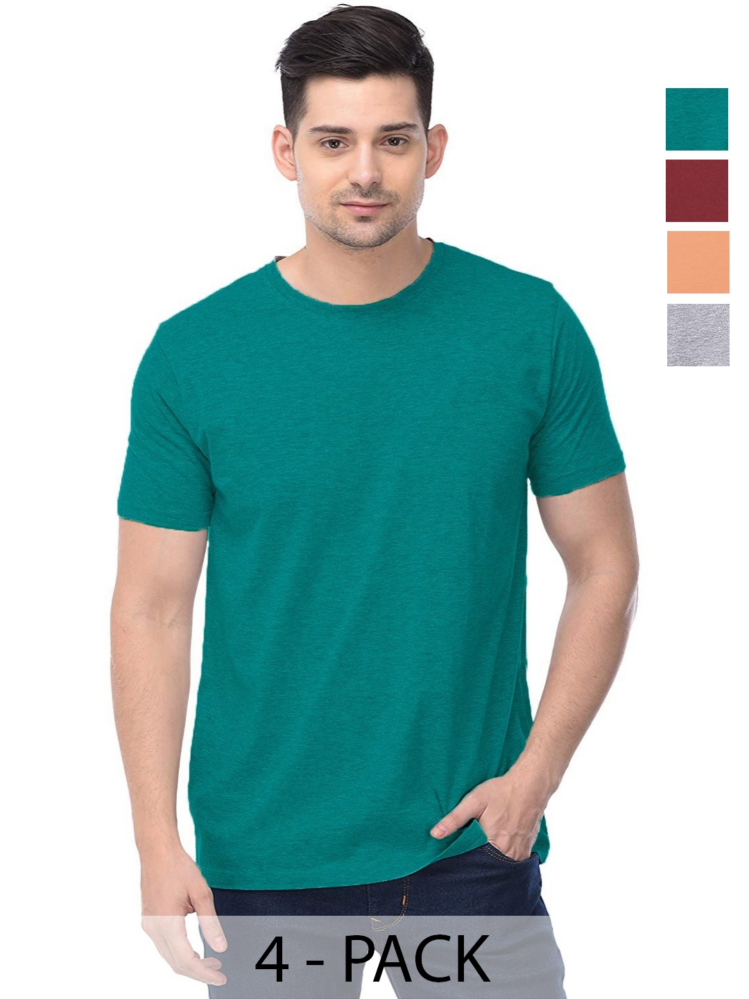 

COLOR CAPITAL Unisex Pack Of 4 Cotton T-Shirts, Teal