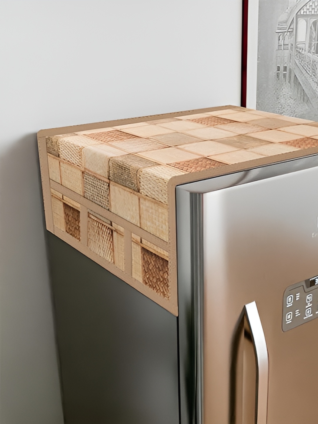 

LooMantha Brown & white Checked Fridge Top Cover