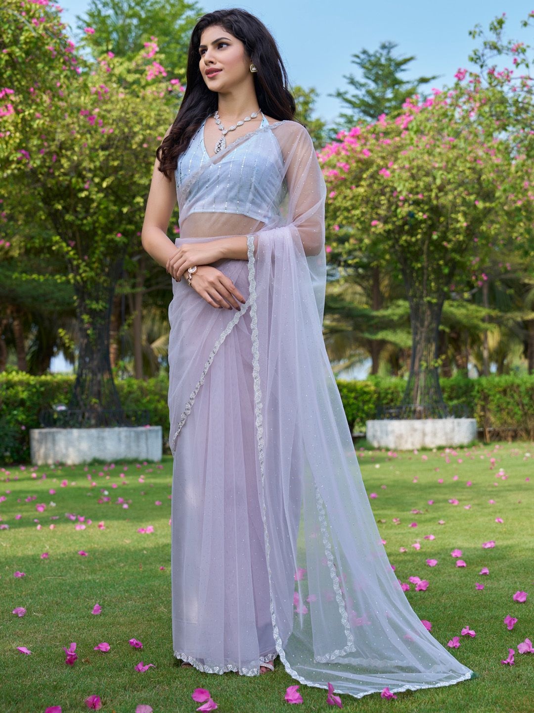 

Anouk Beads and Stones Embellished Saree with blouse piece, Mauve