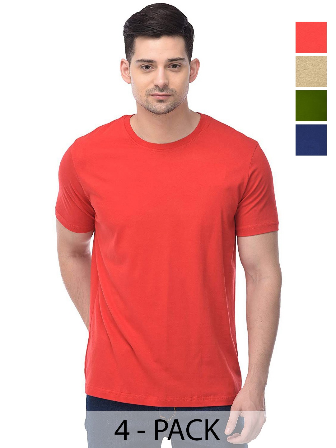 

COLOR CAPITAL Unisex Pack Of 4 Cotton T-Shirts, Red