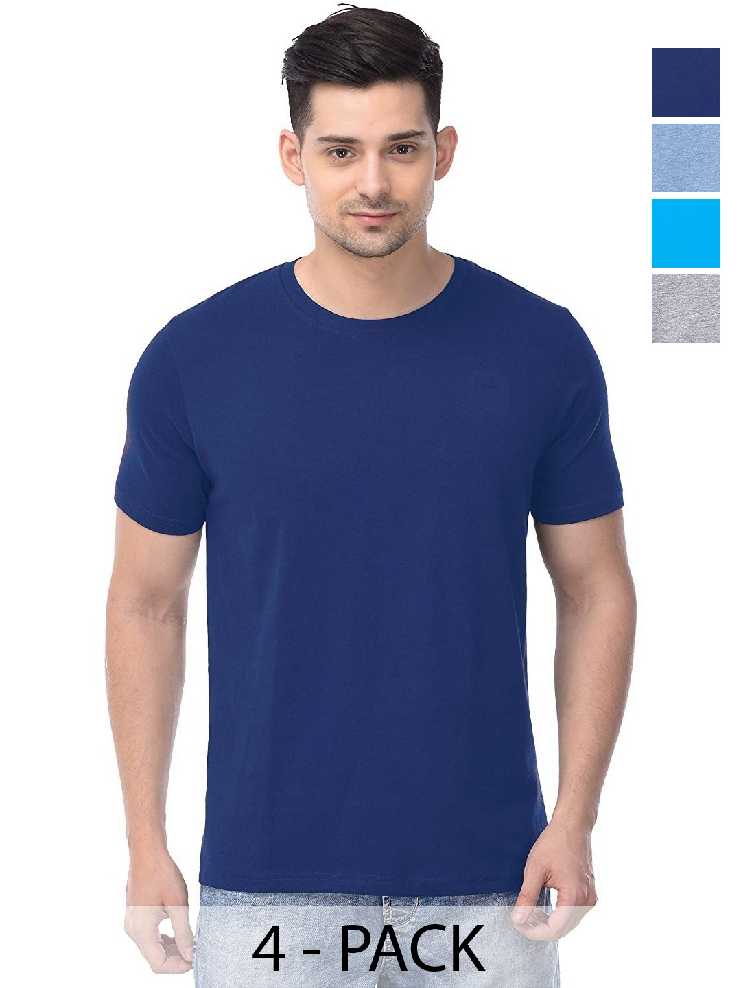 

COLOR CAPITAL Unisex Pack Of 4 Solid Round Neck Cotton T-shirts, Na