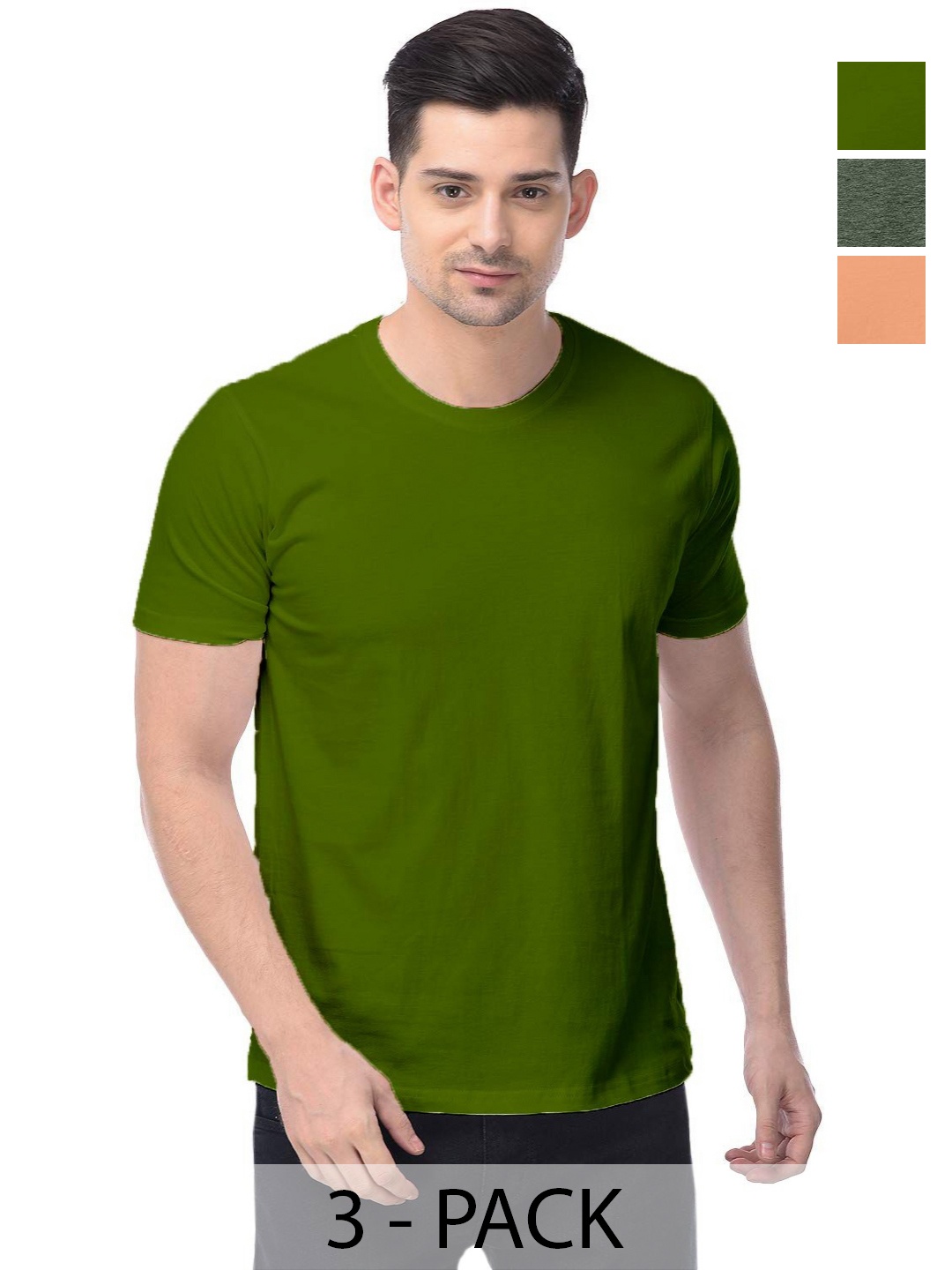 

COLOR CAPITAL Unisex Pack Of 3 Cotton T-Shirts, Green