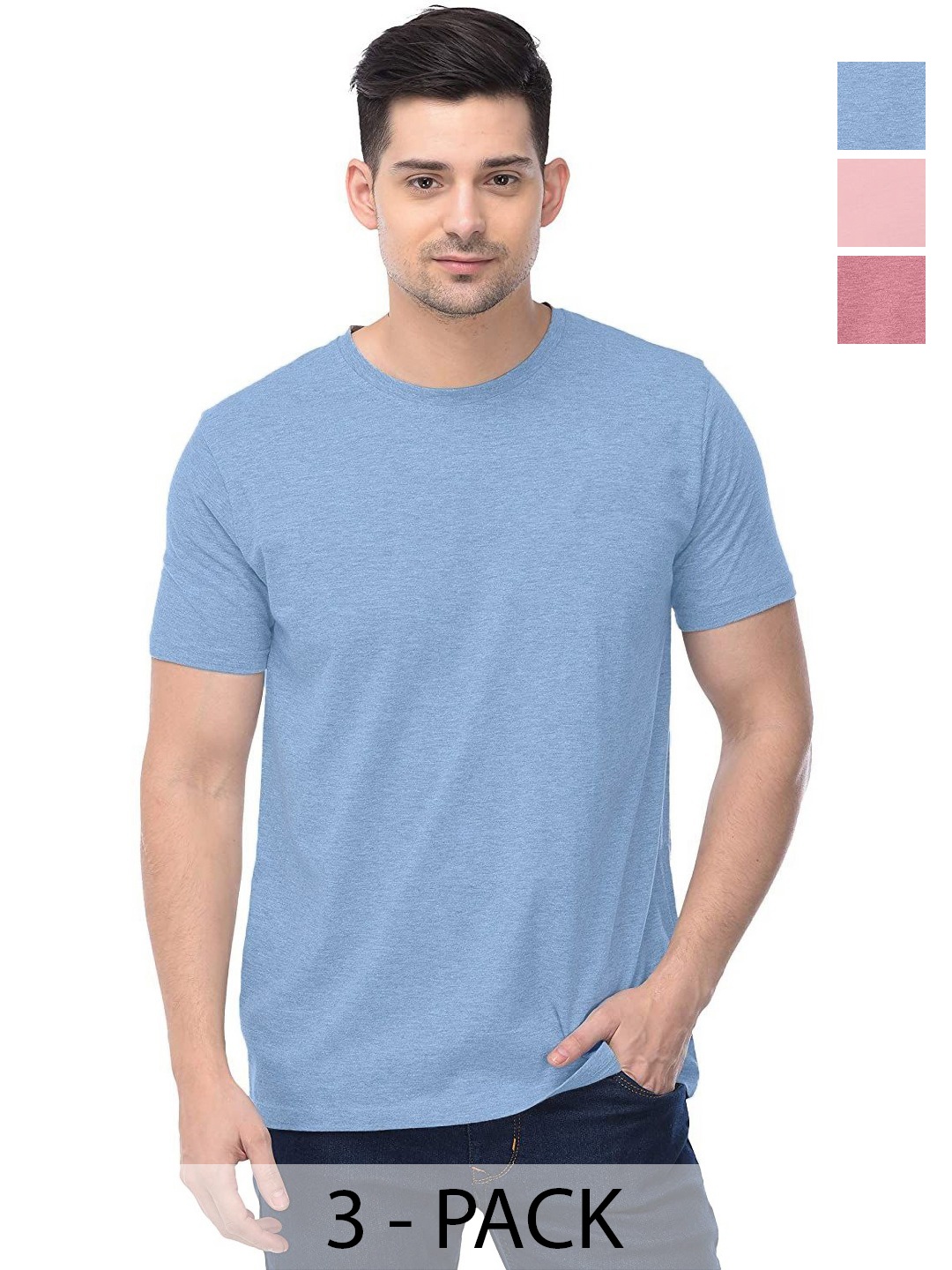 

COLOR CAPITAL Unisex Pack Of 3 Solid Round Neck Cotton T-shirts, Na