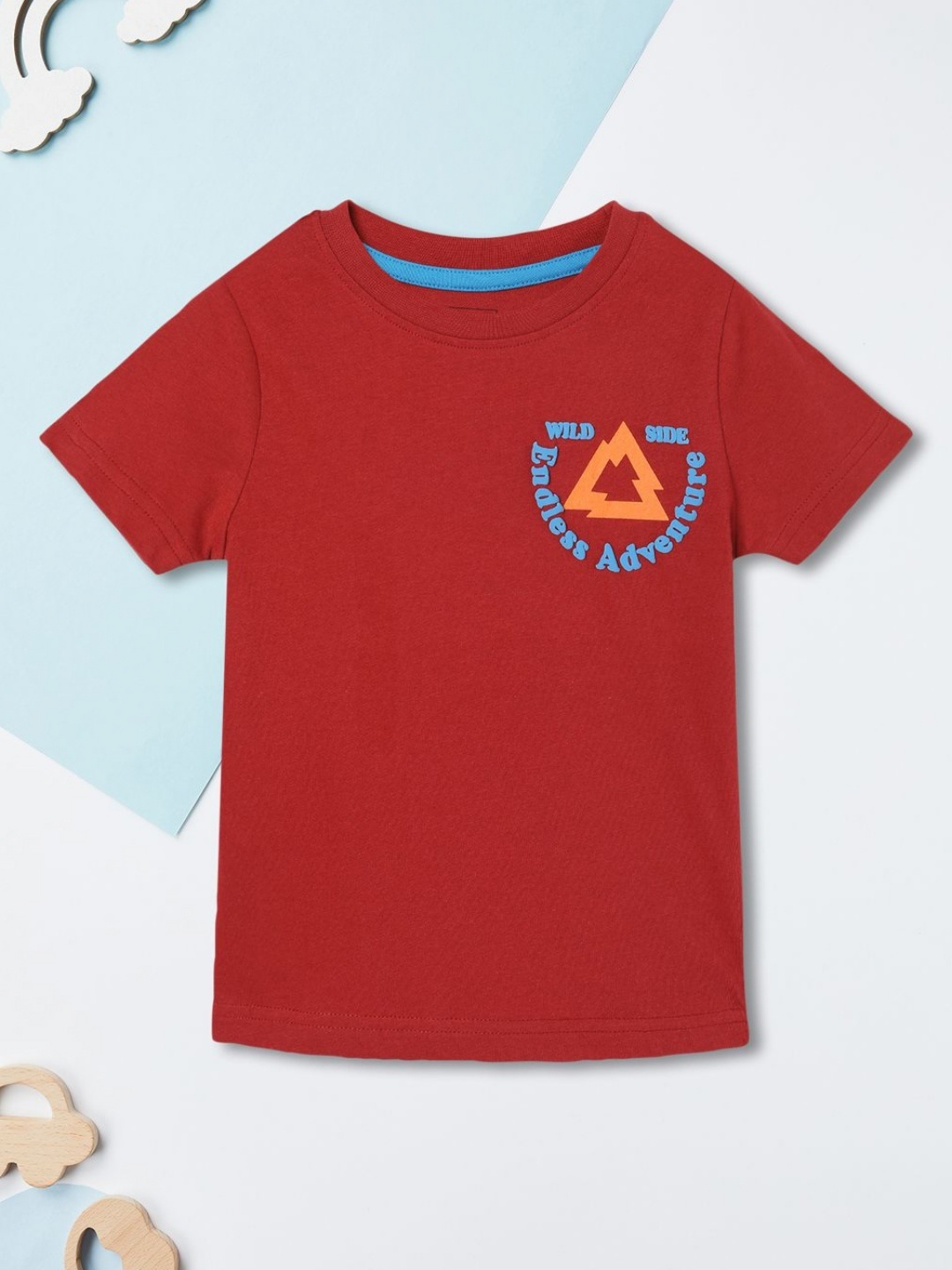 

max Boys Typography Printed Round Neck Cotton T-shirt, Red