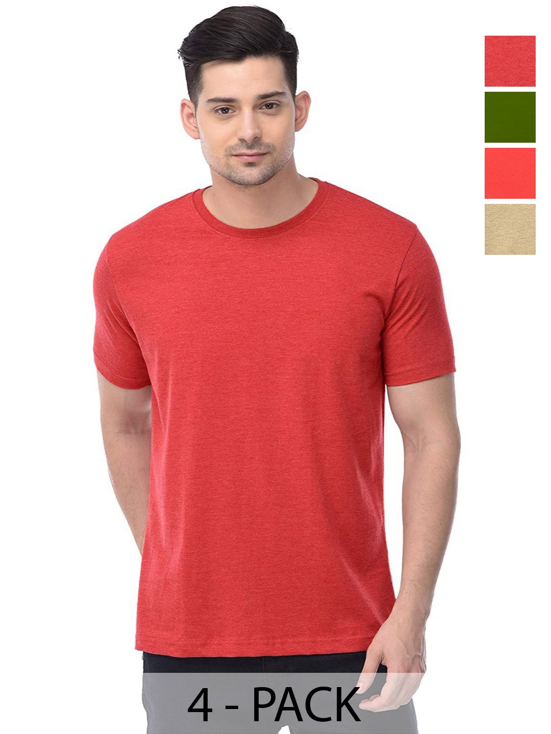 

COLOR CAPITAL Unisex Pack Of 4 Cotton T-Shirts, Red