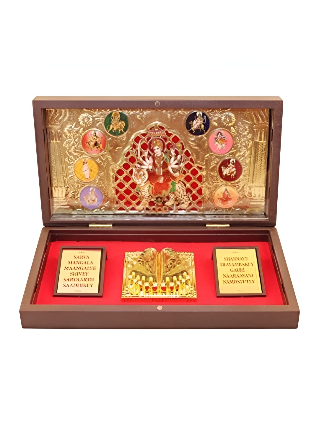 

INTERNATIONAL GIFT Gold Toned & Red Durga Mata Charan Paduka Box
