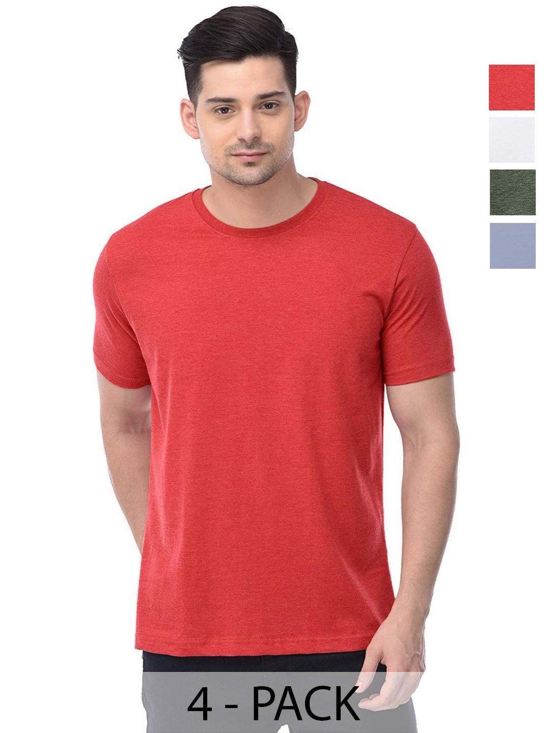 

COLOR CAPITAL Unisex Pack Of 4 Solid Round Neck Cotton T-shirts, Red