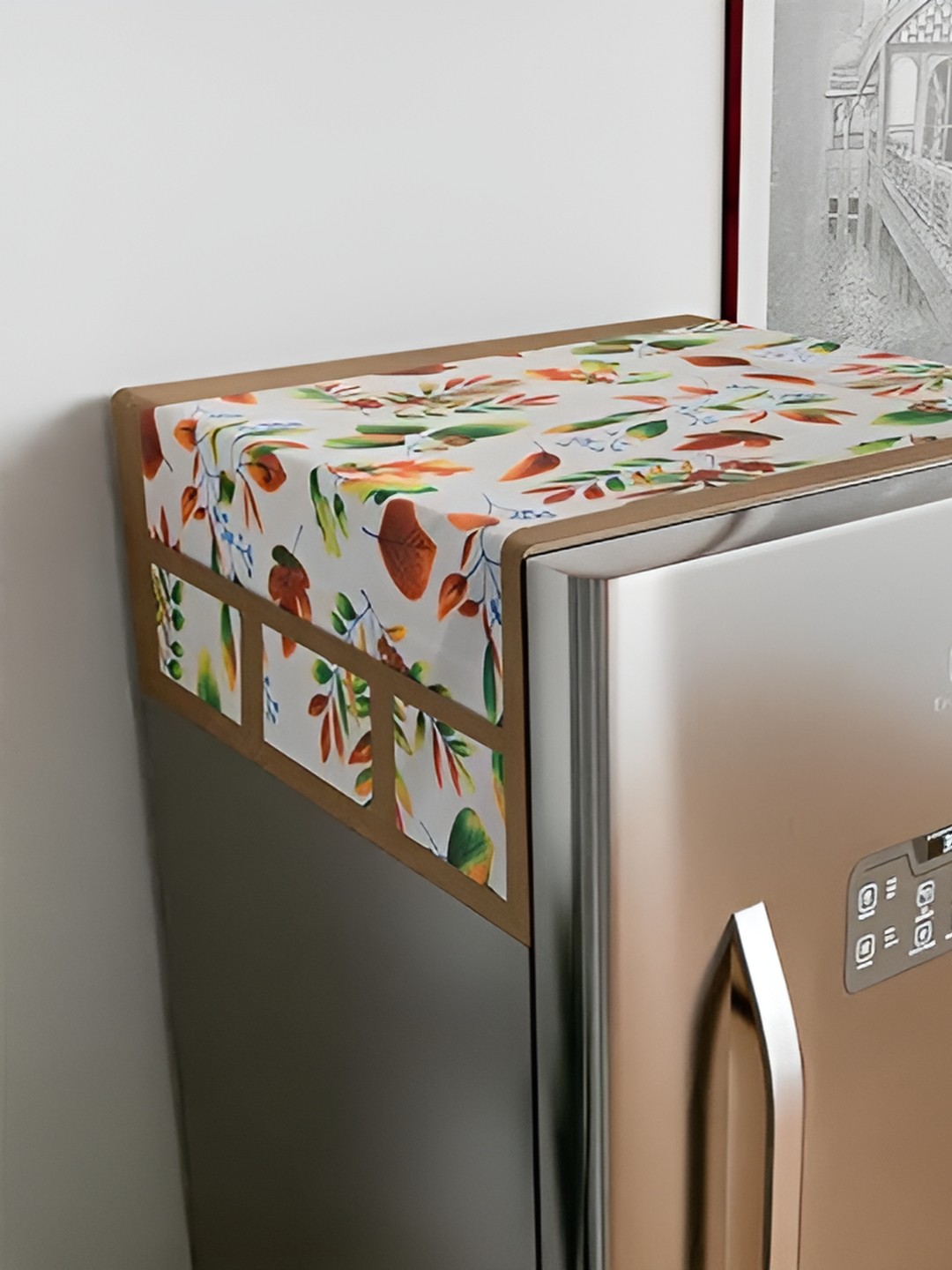 

LooMantha Green & White Printed Fridge Top Cover