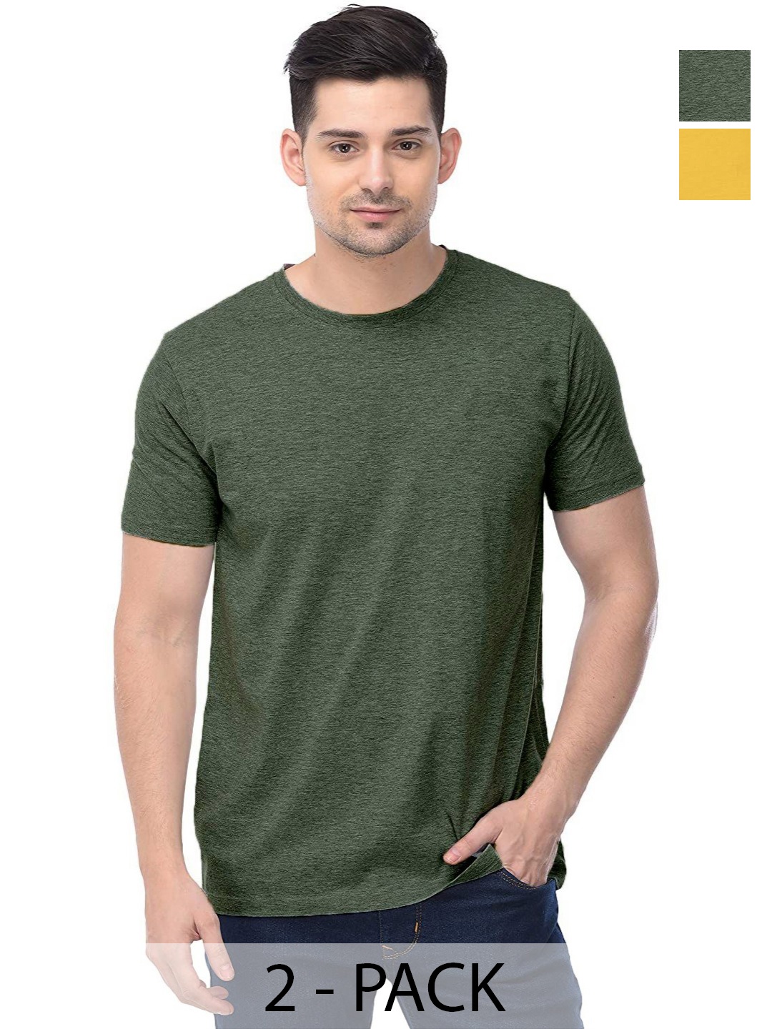 

COLOR CAPITAL Unisex Pack Of 2 Solid Round Neck Cotton T-shirts, Green