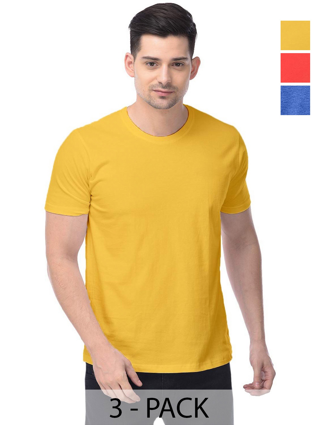 

COLOR CAPITAL Unisex Pack Of 3 Solid Round Neck Cotton T-shirts, Yellow