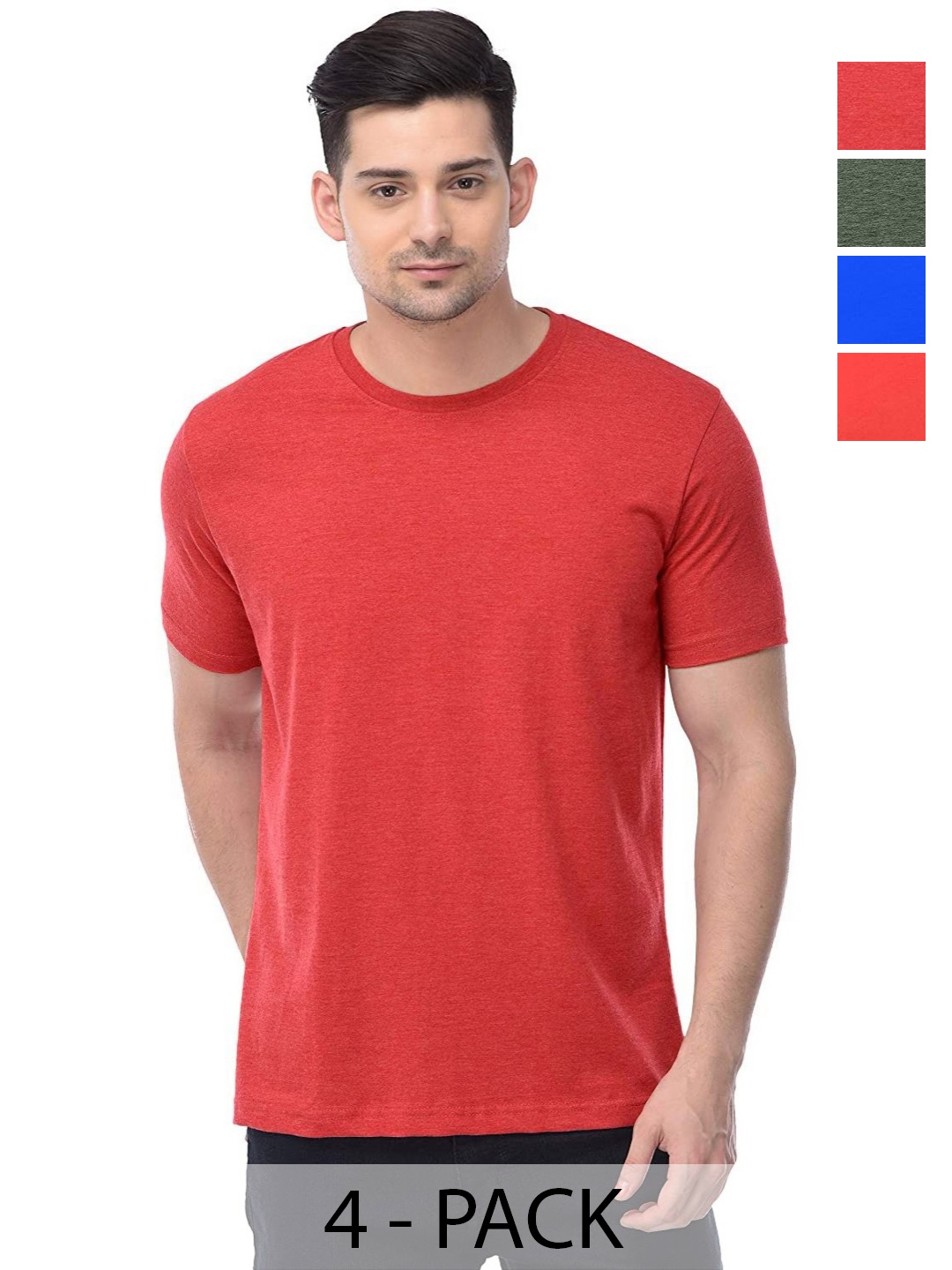 

COLOR CAPITAL Unisex Pack Of 4 Solid Round Neck Cotton T-shirts, Red