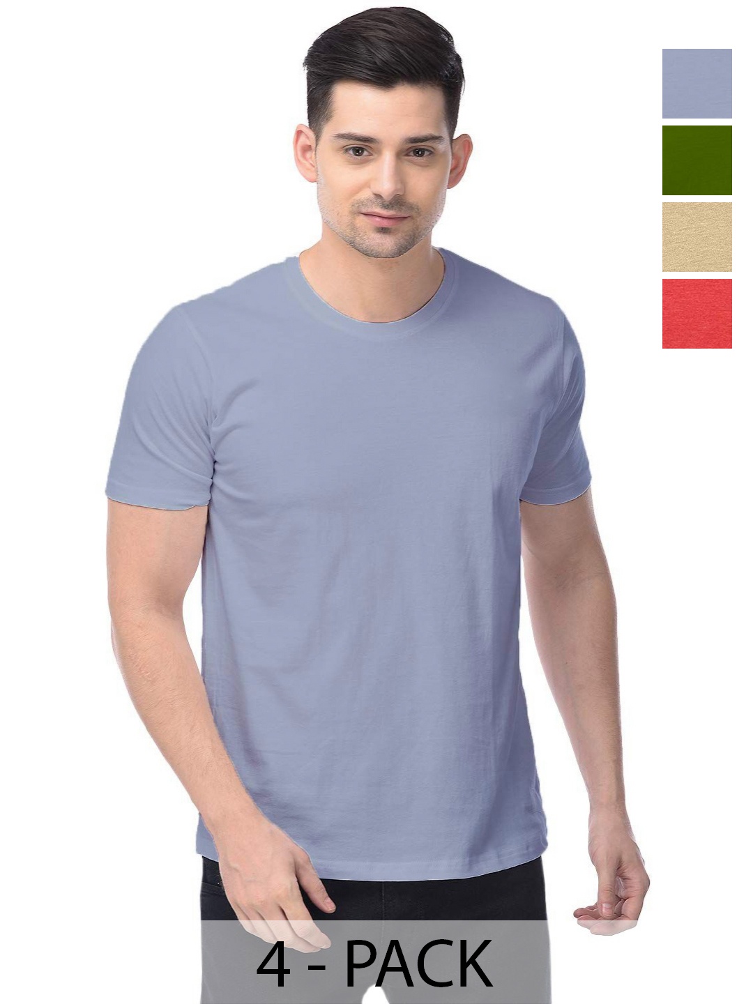 

COLOR CAPITAL Unisex Pack Of 4 Solid Round Neck Cotton T-shirts, Grey
