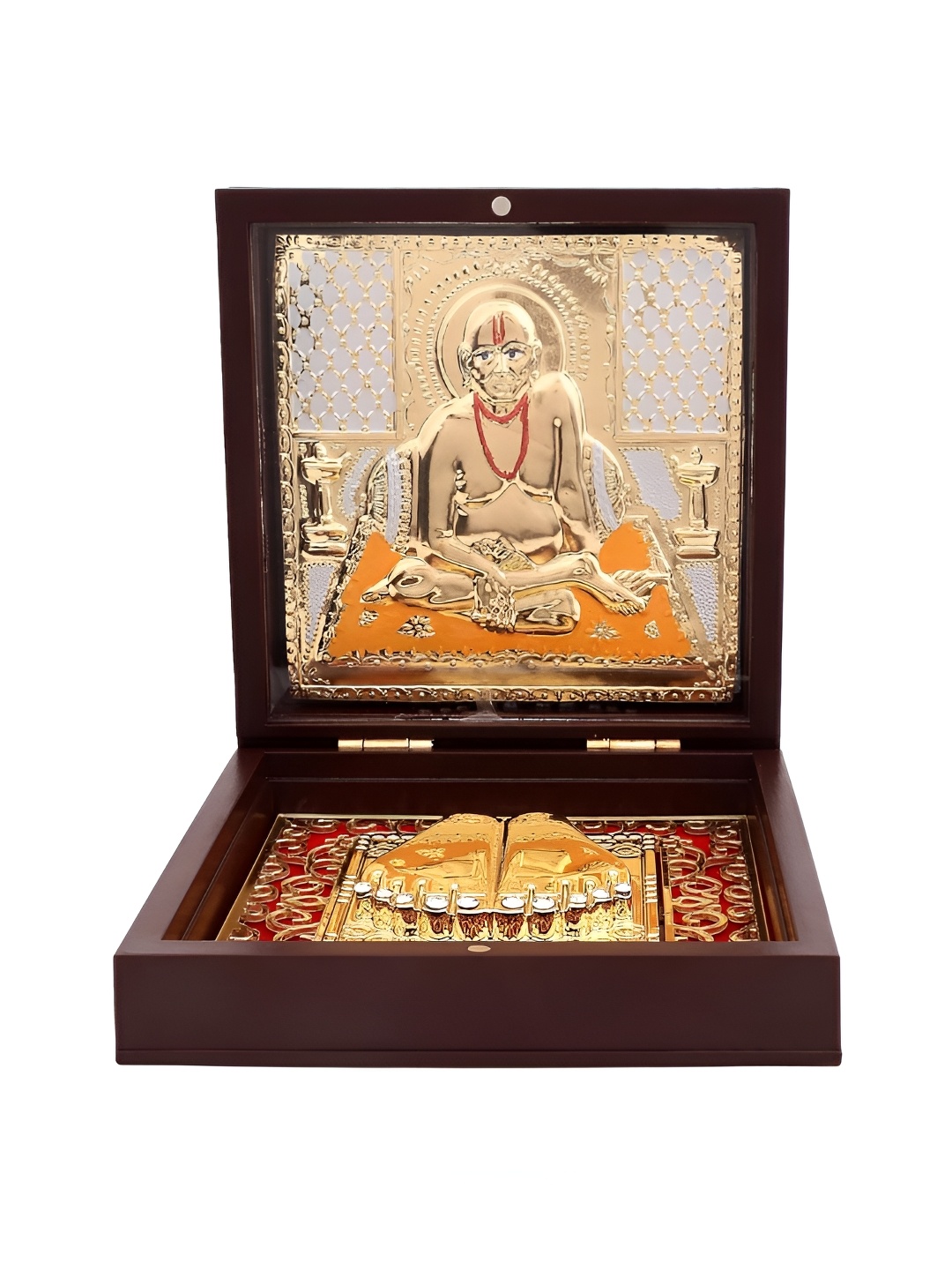

INTERNATIONAL GIFT Brown Metal Karoli Baba Charan Paduka Box, Gold