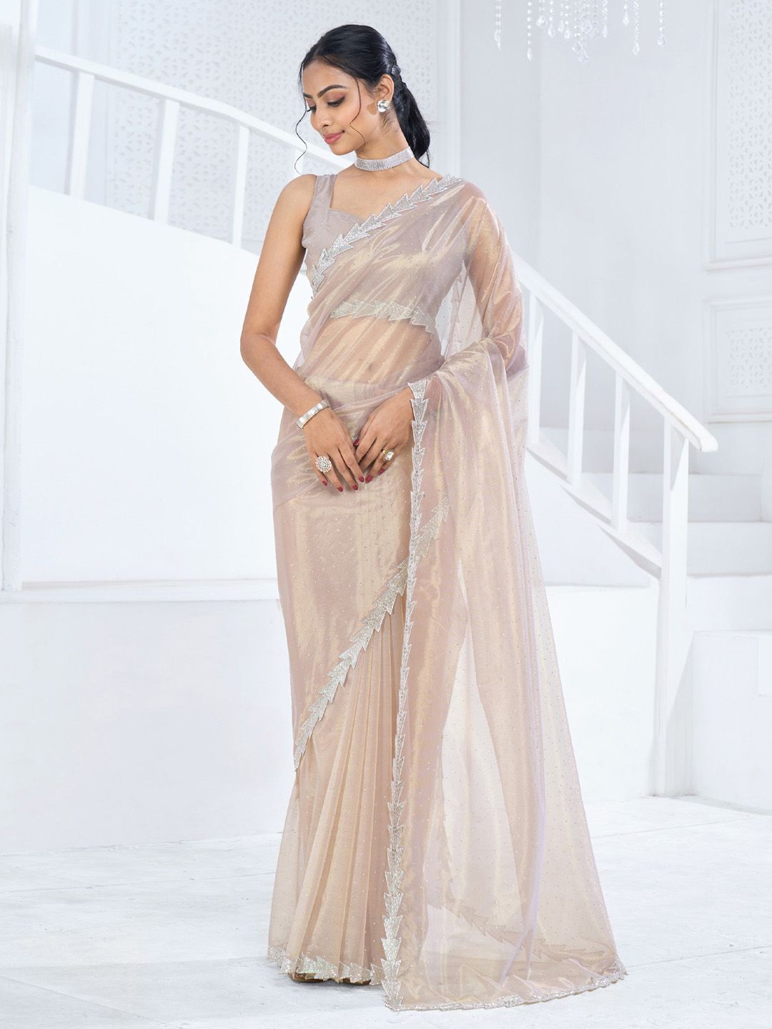 

Anouk Embellished Aari Work Organza Saree, Beige