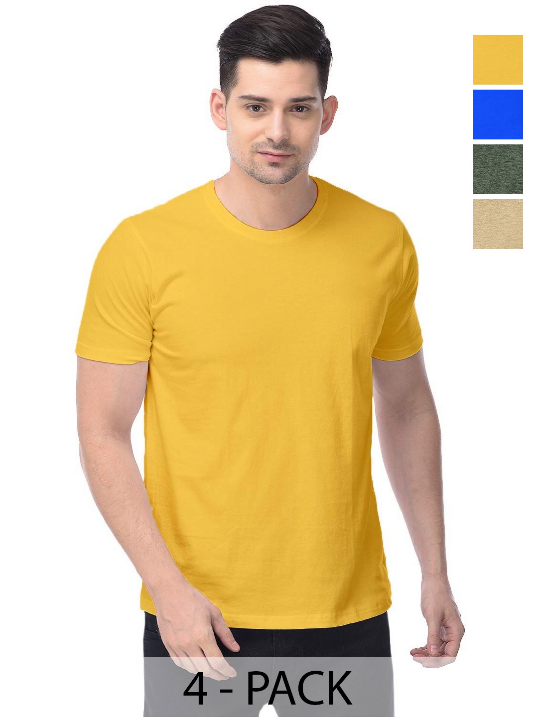 

COLOR CAPITAL Unisex Pack Of 4 Solid Round Neck Cotton T-shirts, Yellow