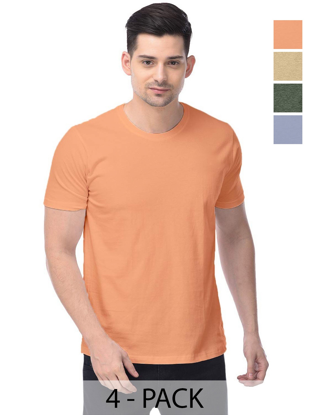 

COLOR CAPITAL Unisex Pack Of 4 Solid Round Neck Cotton T-shirts, Orange