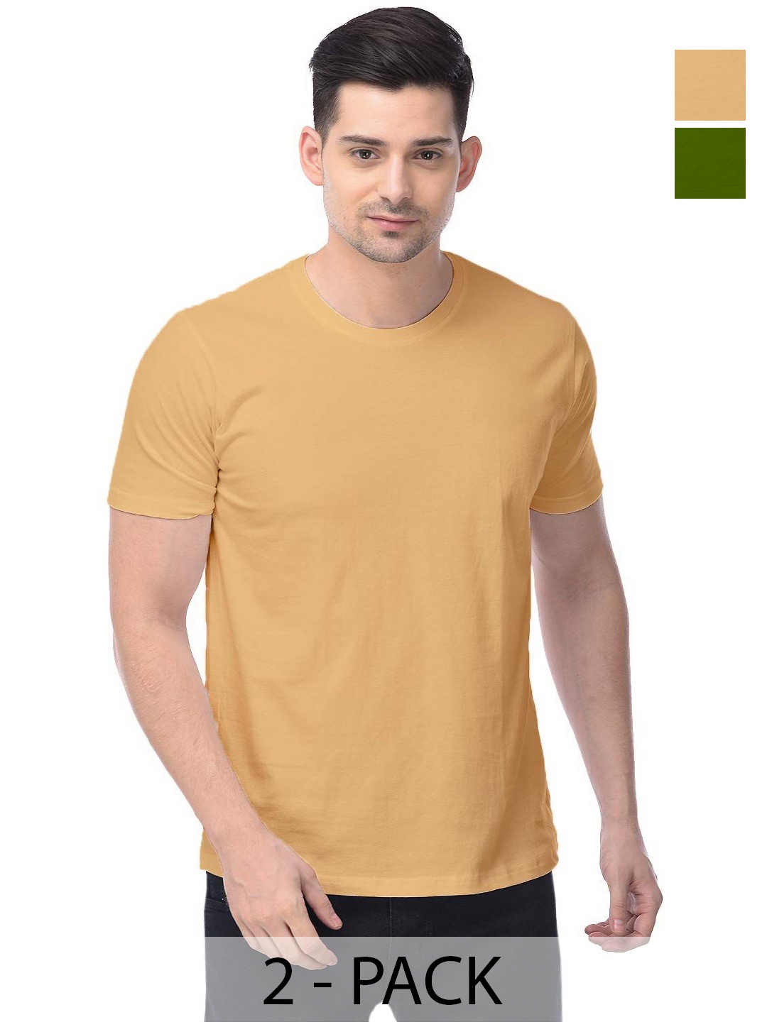 

COLOR CAPITAL Unisex Pack Of 2 Solid Round Neck Cotton T-shirts, Peach