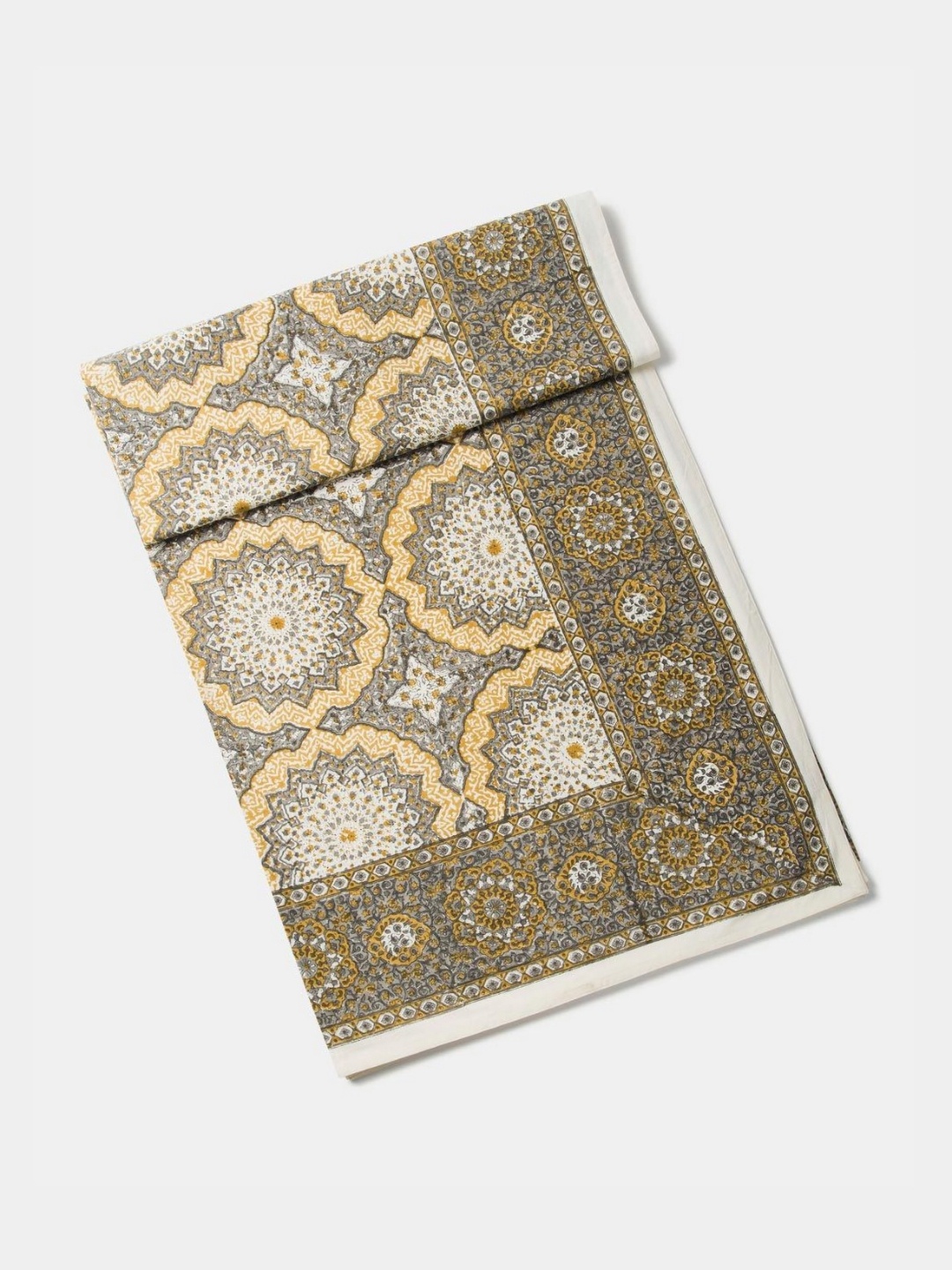 

Fabindia Grey & Mustard Printed Cotton Double King Bed Covers