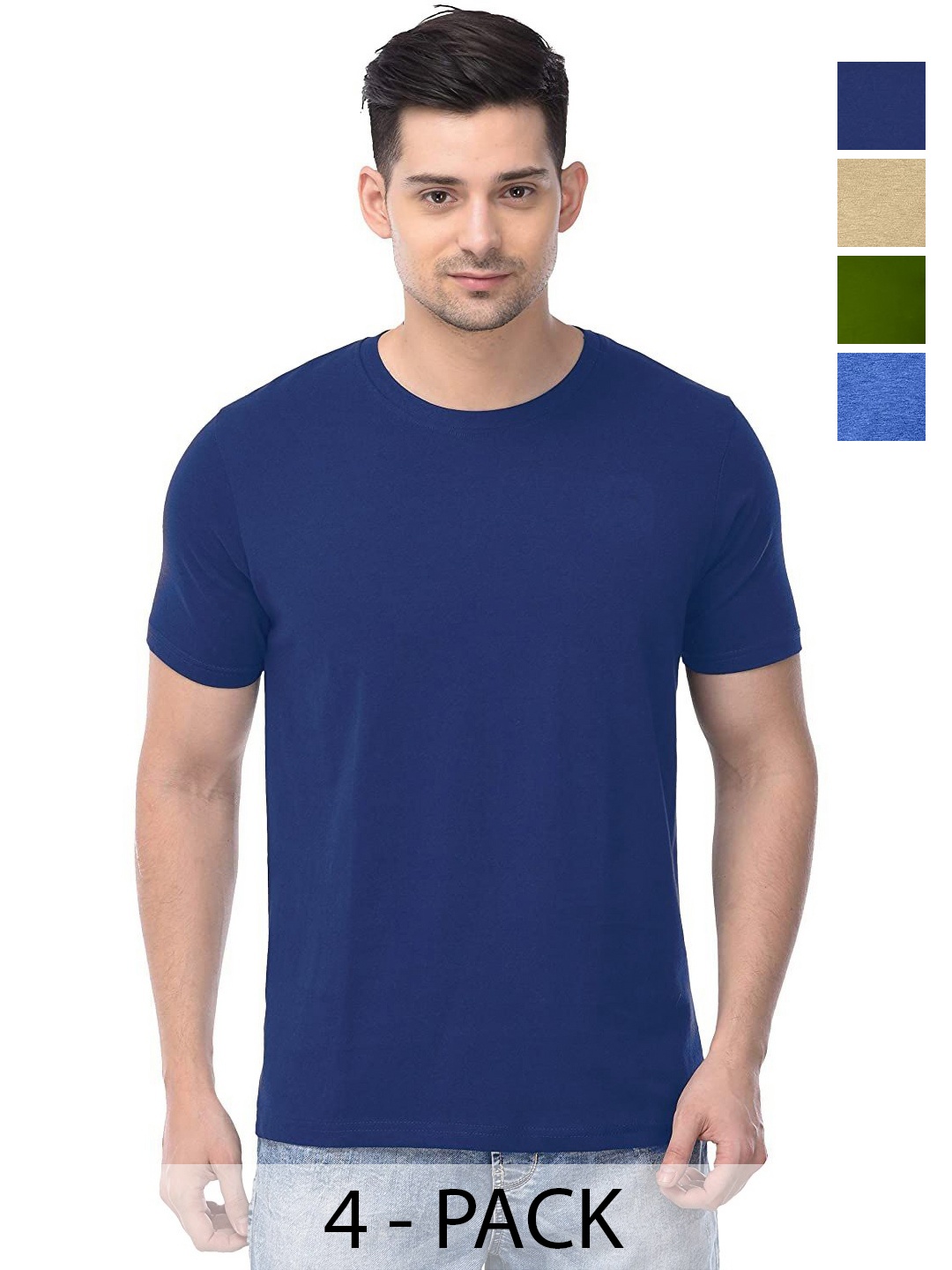 

COLOR CAPITAL Unisex Pack Of 4 Solid Round Neck Cotton T-shirts, Na