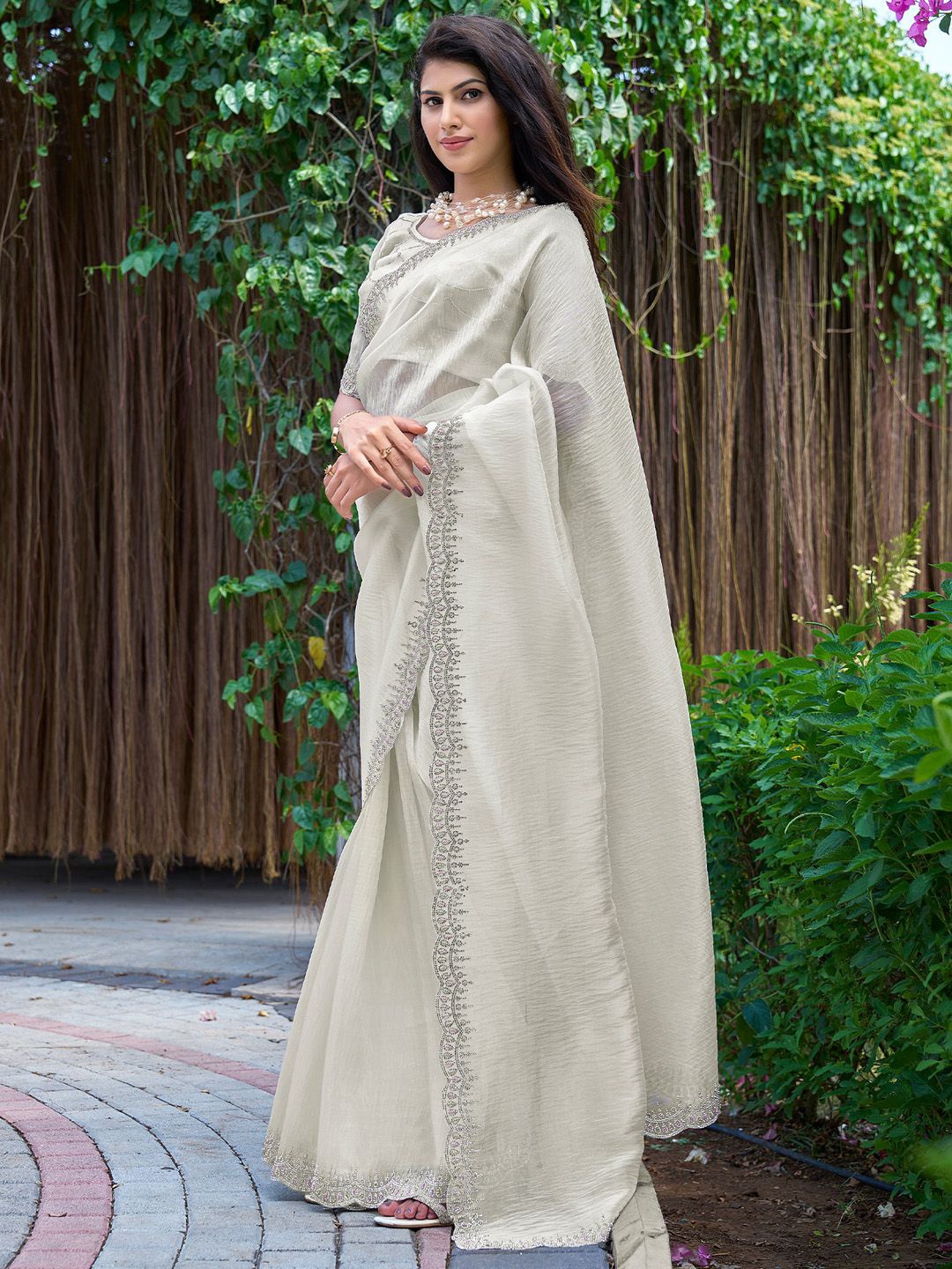 

Anouk Beads and Stones Organza Saree, Off white