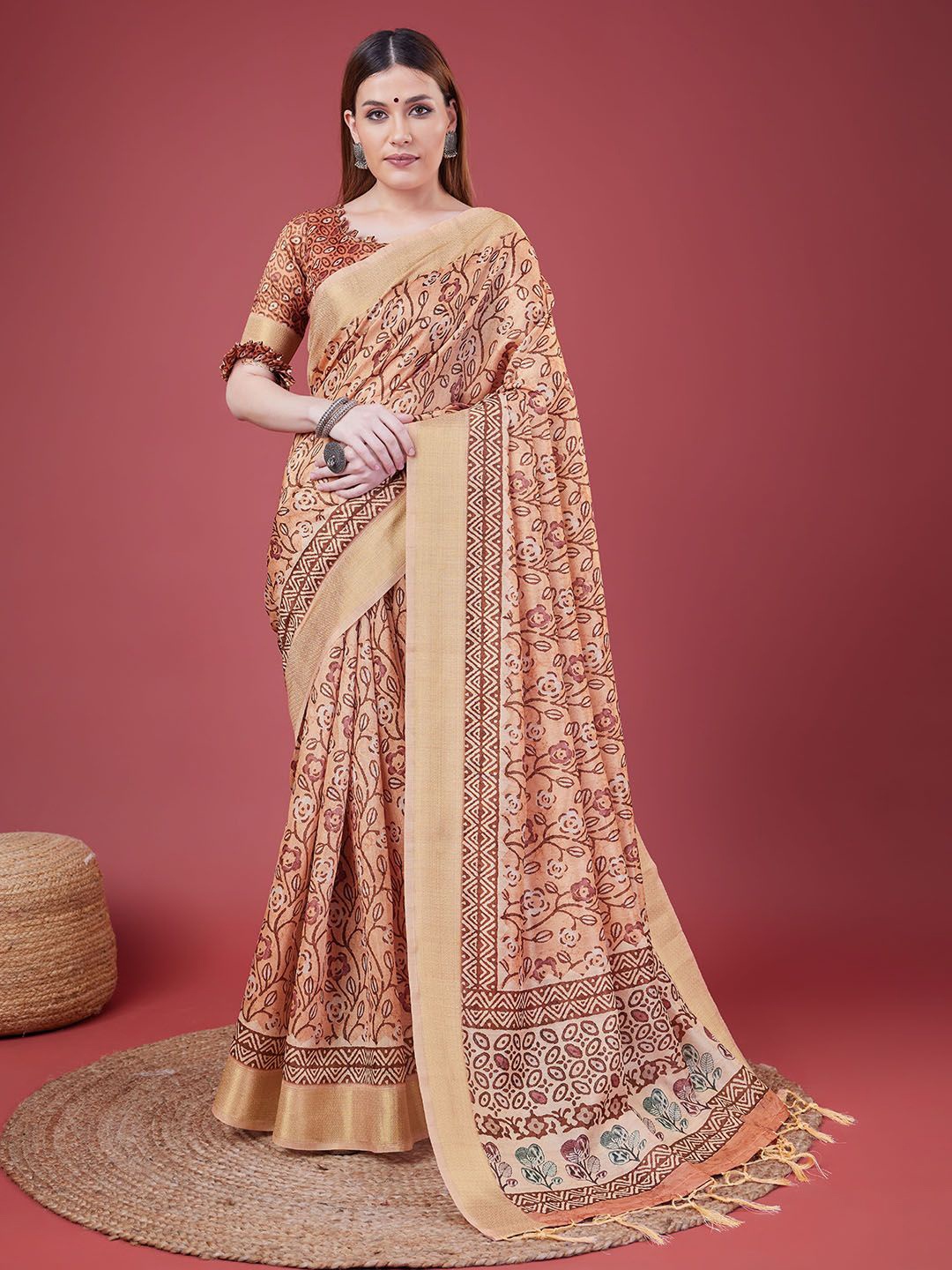 

DOI MOI Ethnic Motifs Banarasi Saree, Orange