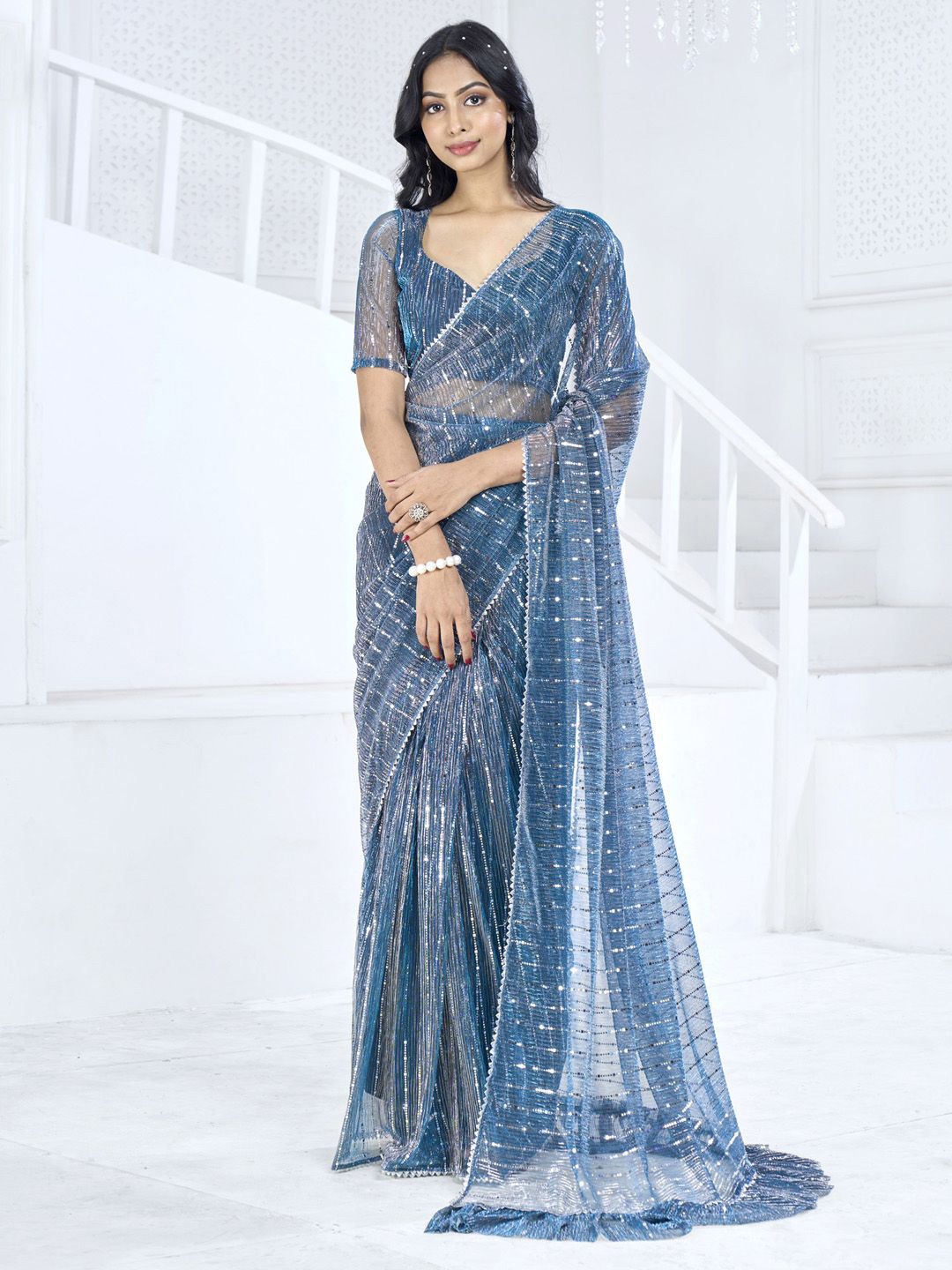 

Anouk Embellished Sequinned Ready to Wear Saree, Blue