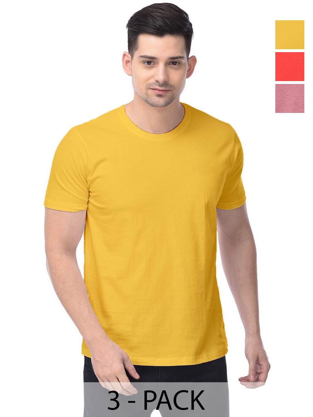 

COLOR CAPITAL Unisex Pack Of 3 Cotton T-Shirts, Yellow