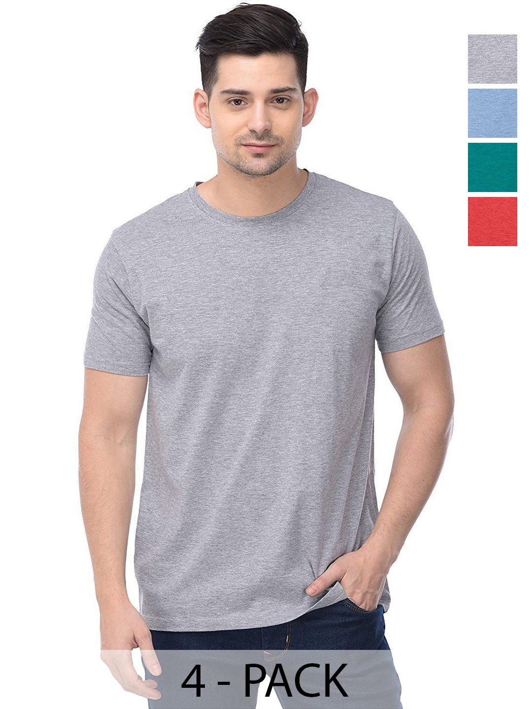 

COLOR CAPITAL Unisex Pack Of 4 Cotton T-Shirts, Grey