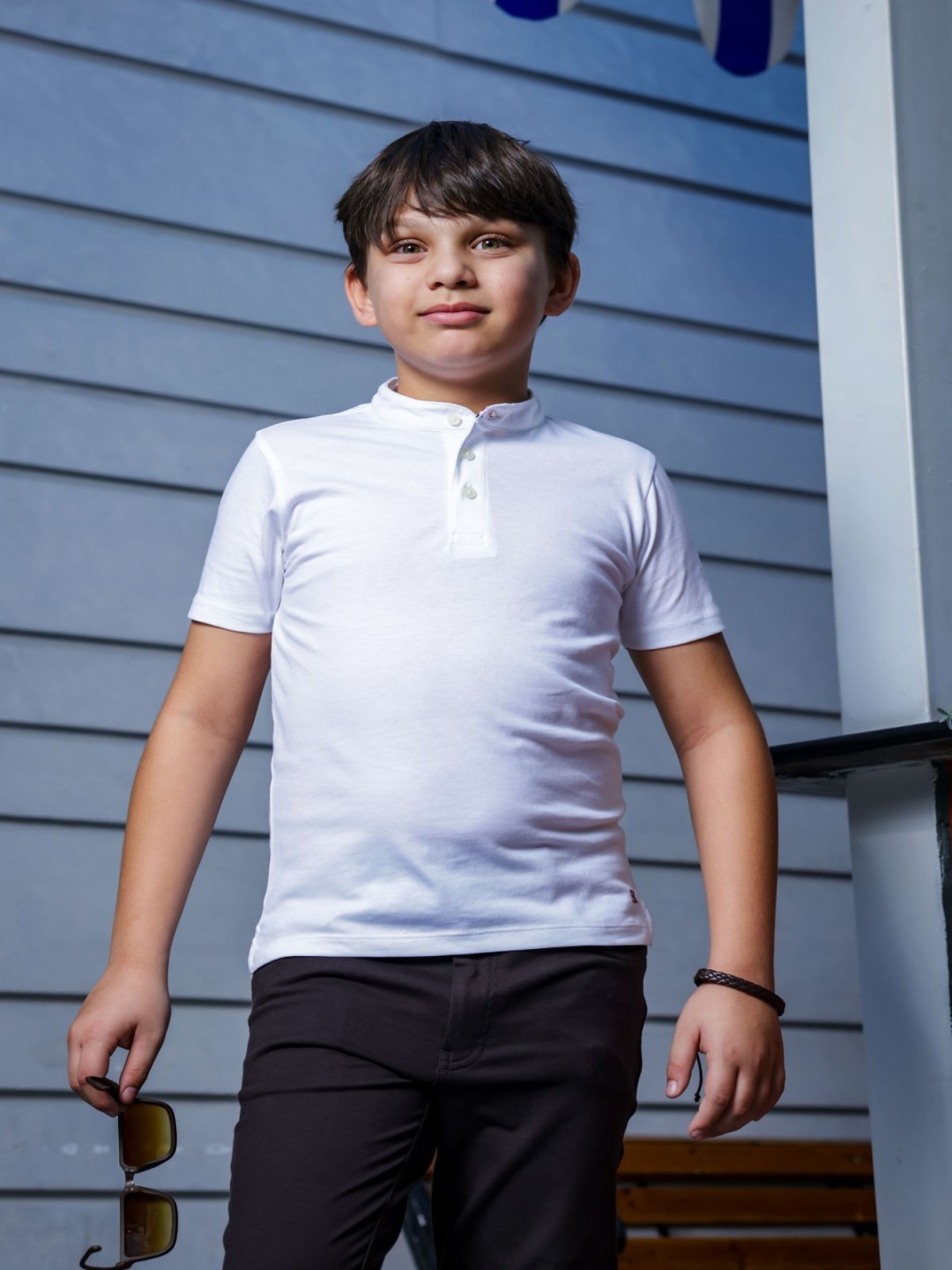 

ONE SKY Boys Solid Henley Neck Cotton T-shirt, White