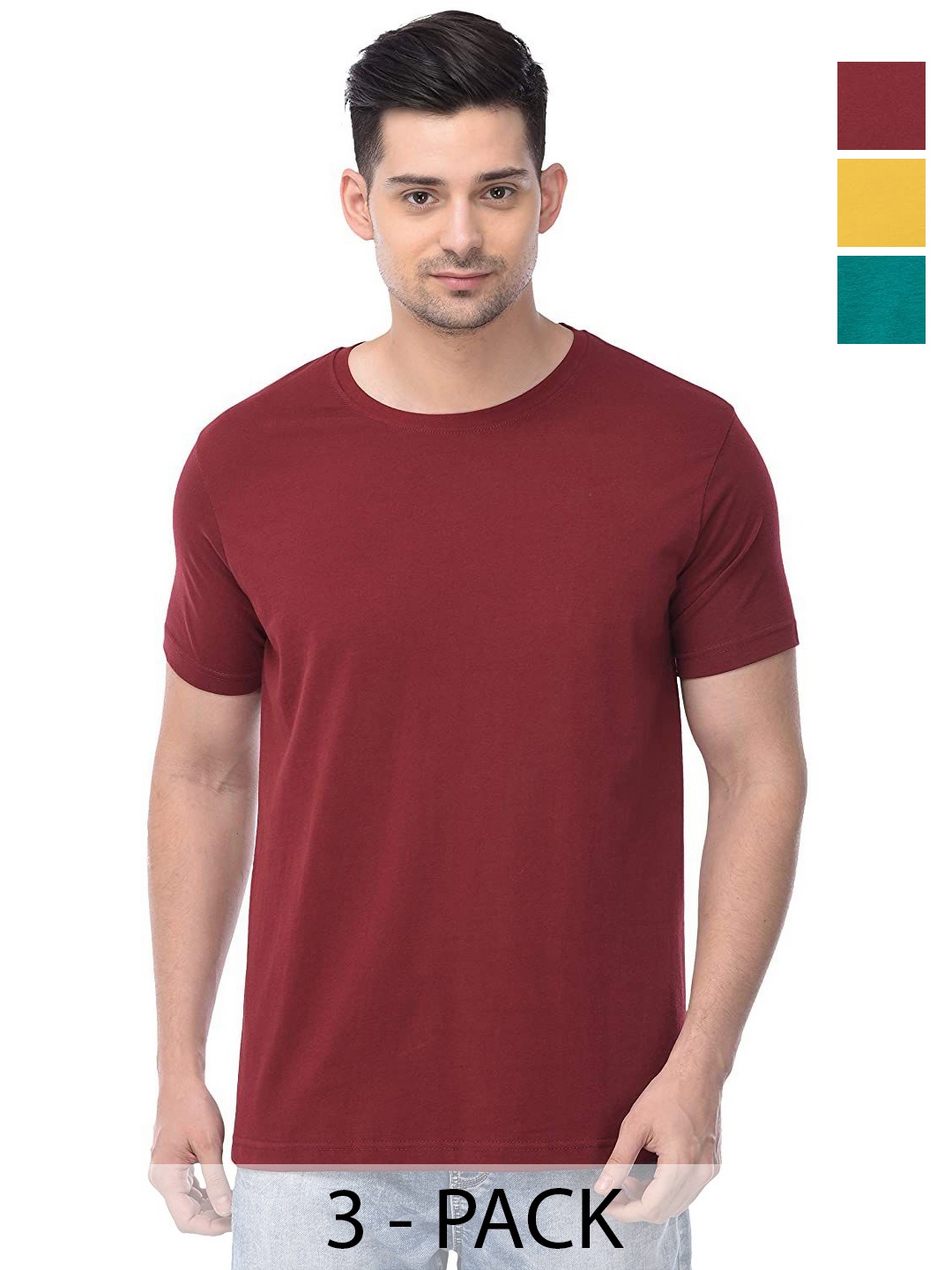 

COLOR CAPITAL Unisex Pack Of 3 Cotton T-Shirts, Maroon