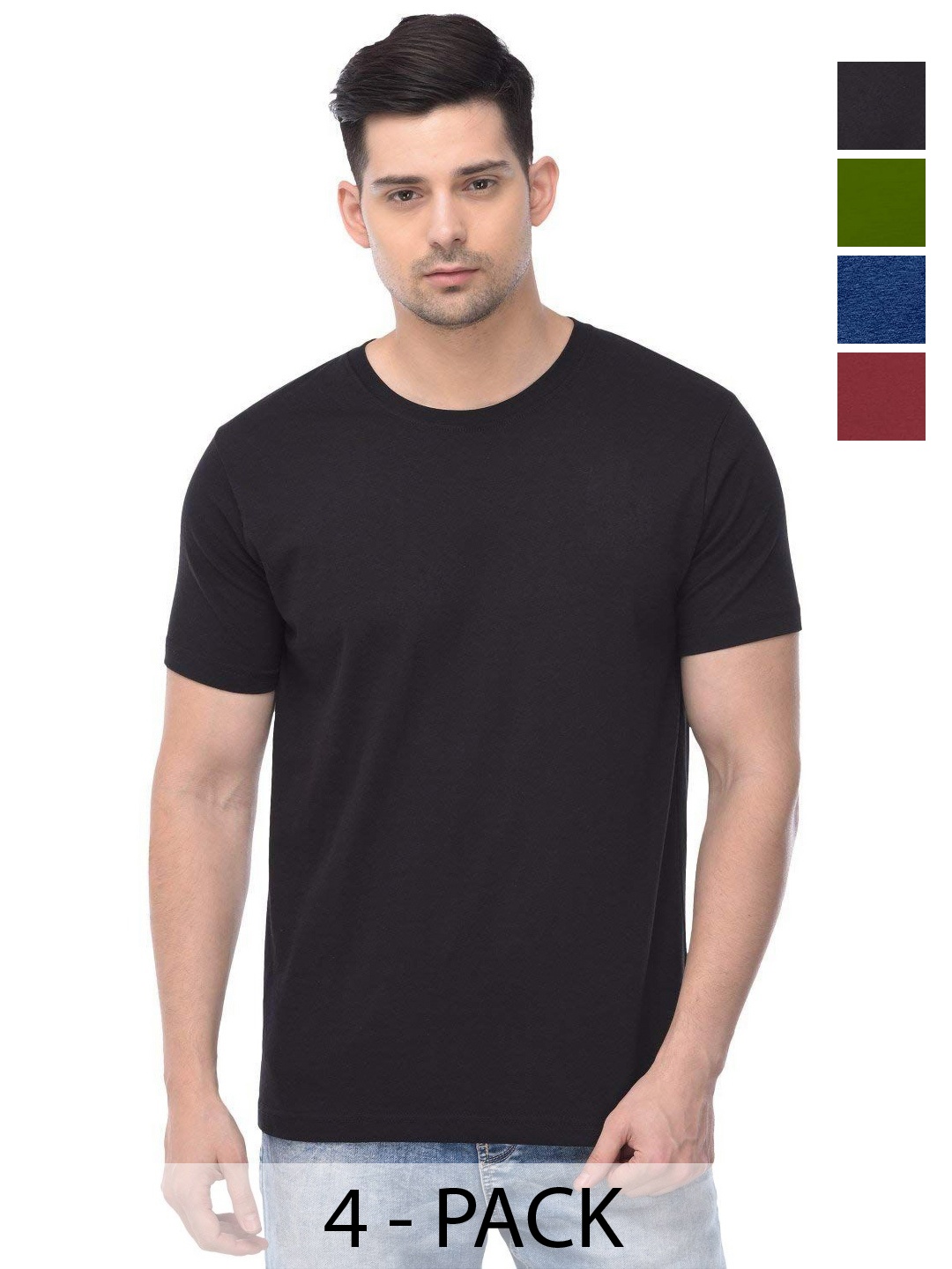 

COLOR CAPITAL Unisex Pack Of 4 Solid Round Neck Cotton T-shirts, Na