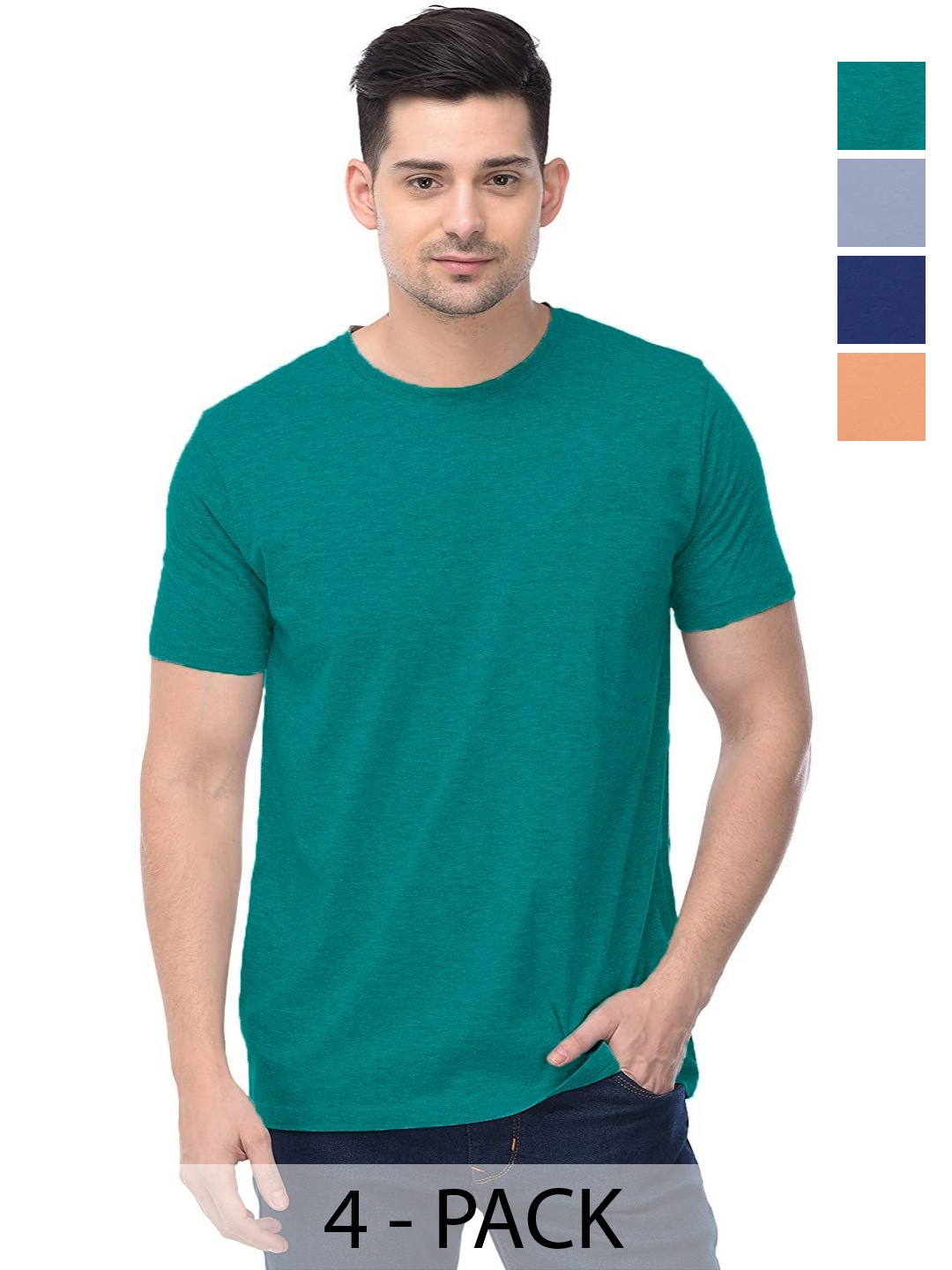 

COLOR CAPITAL Unisex Pack Of 4 Solid Round Neck Cotton T-shirts, Green