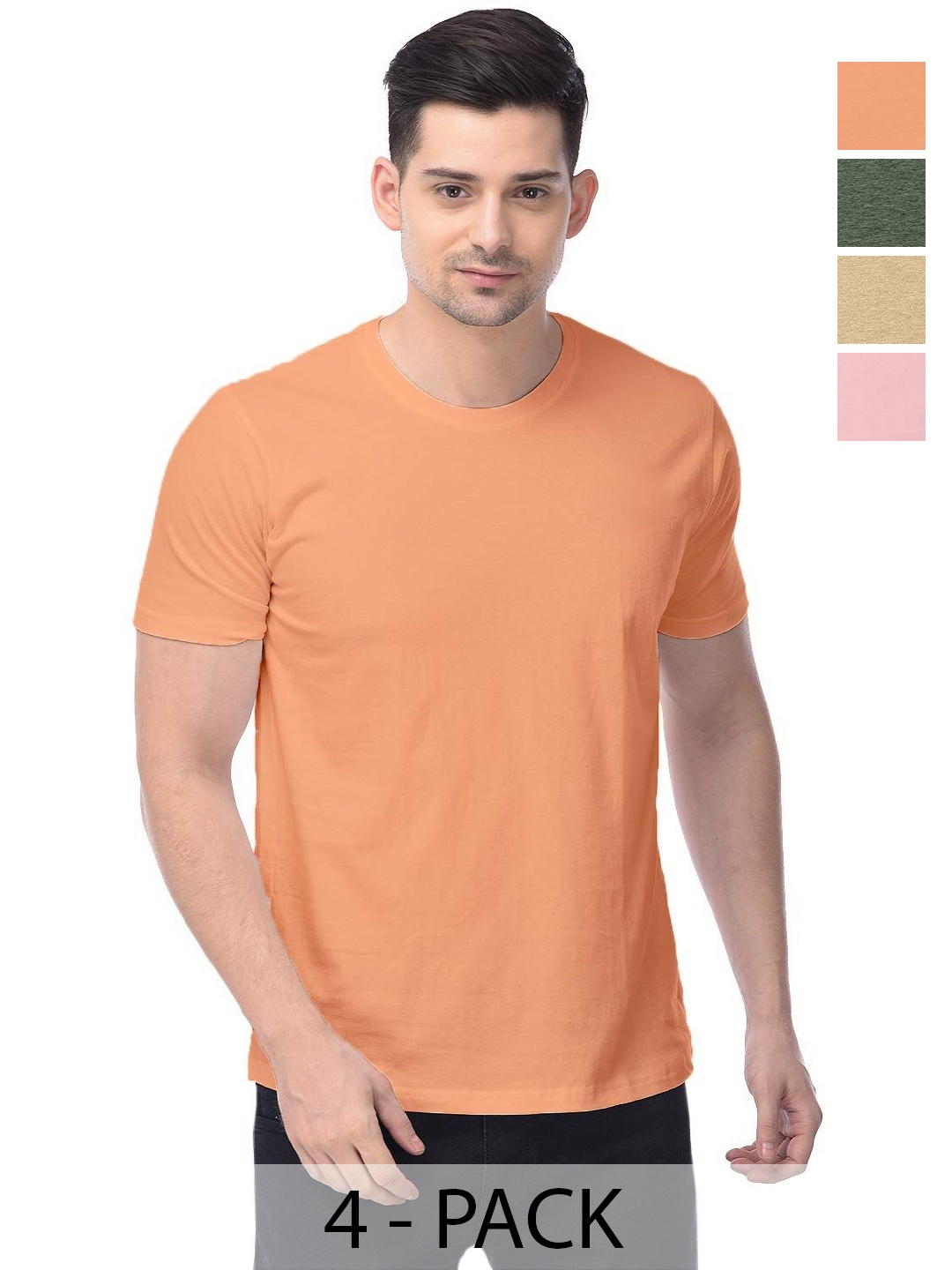 

COLOR CAPITAL Unisex Pack Of 4 Cotton T-Shirts, Orange