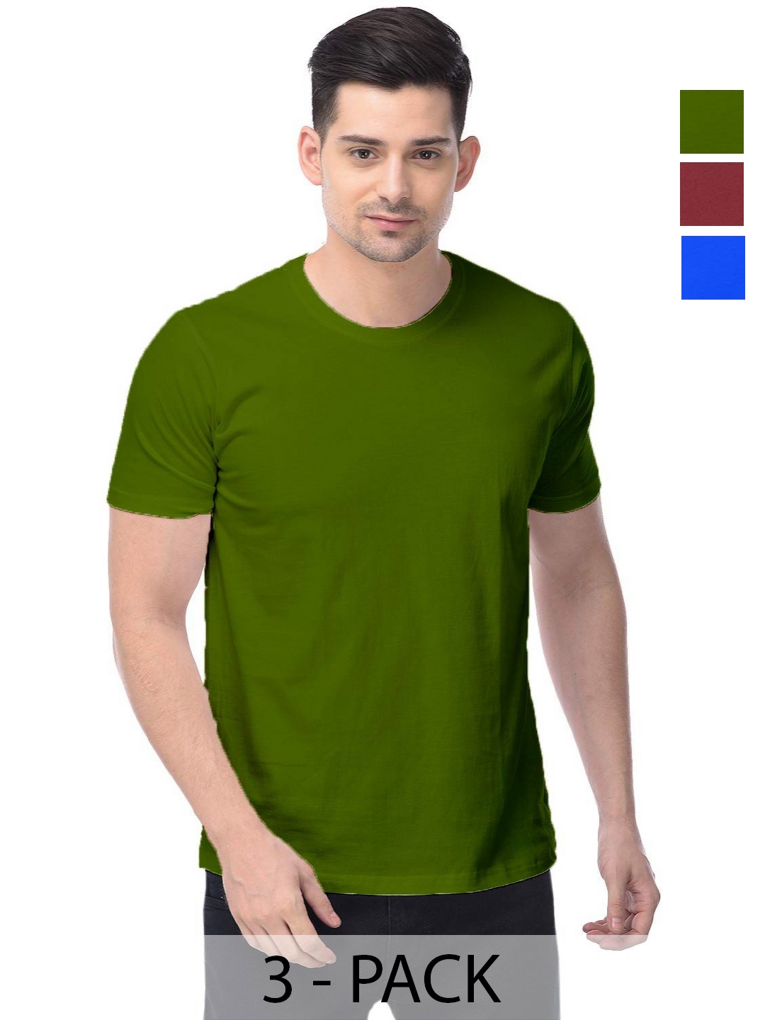 

COLOR CAPITAL Unisex Pack Of 3 Cotton T-Shirts, Green
