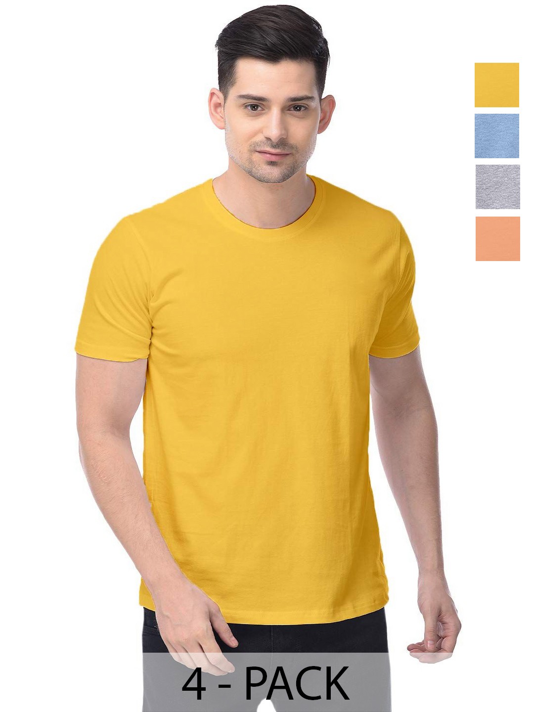 

COLOR CAPITAL Unisex Pack Of 4 Solid Round Neck Cotton T-shirts, Yellow