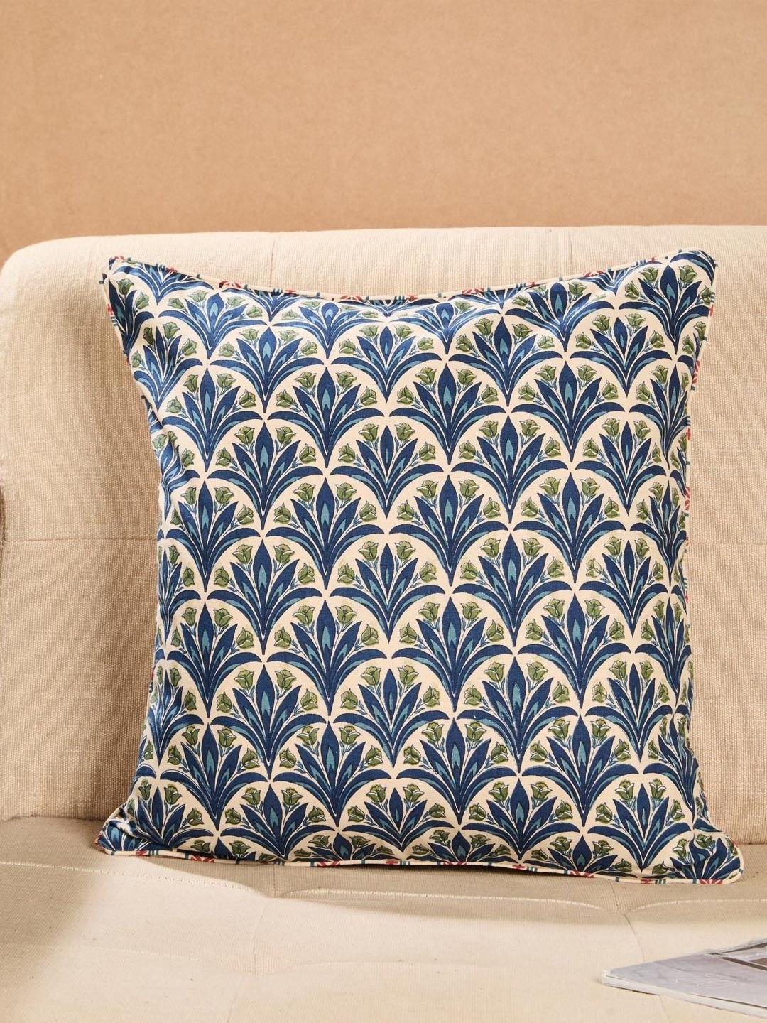 

Fabindia Gulzar Blue & Beige Floral Printed Cotton Sqaure Cushion Cover