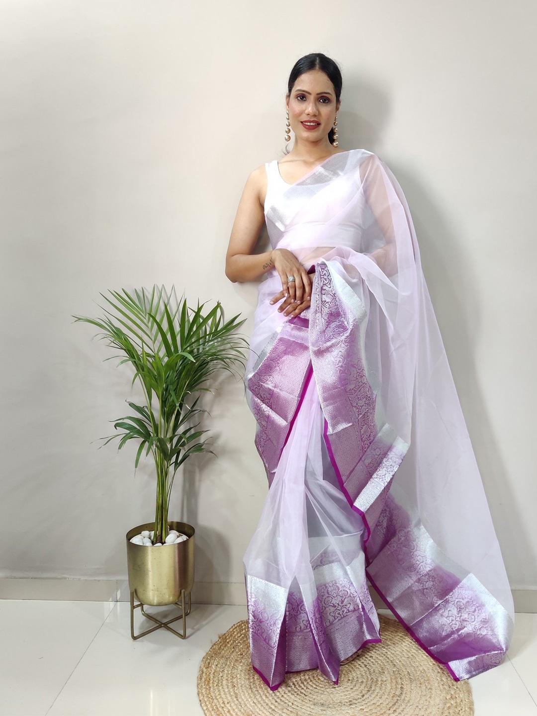 

LeeliPeeri Designer Zari Organza Saree, Purple
