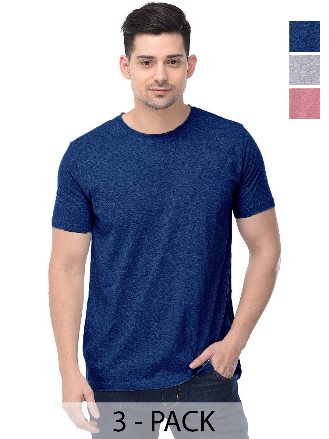 

COLOR CAPITAL Unisex Pack Of 3 Solid Round Neck Cotton T-shirts, Na