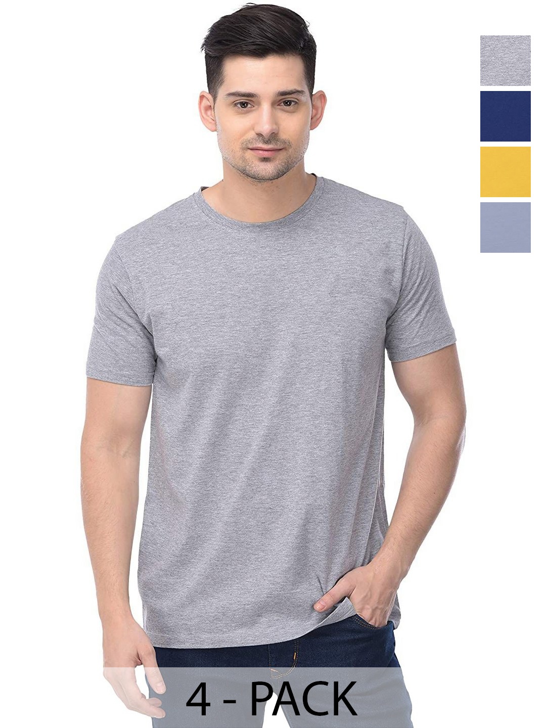 

COLOR CAPITAL Unisex Pack Of 4 Solid Round Neck Cotton T-shirts, Grey