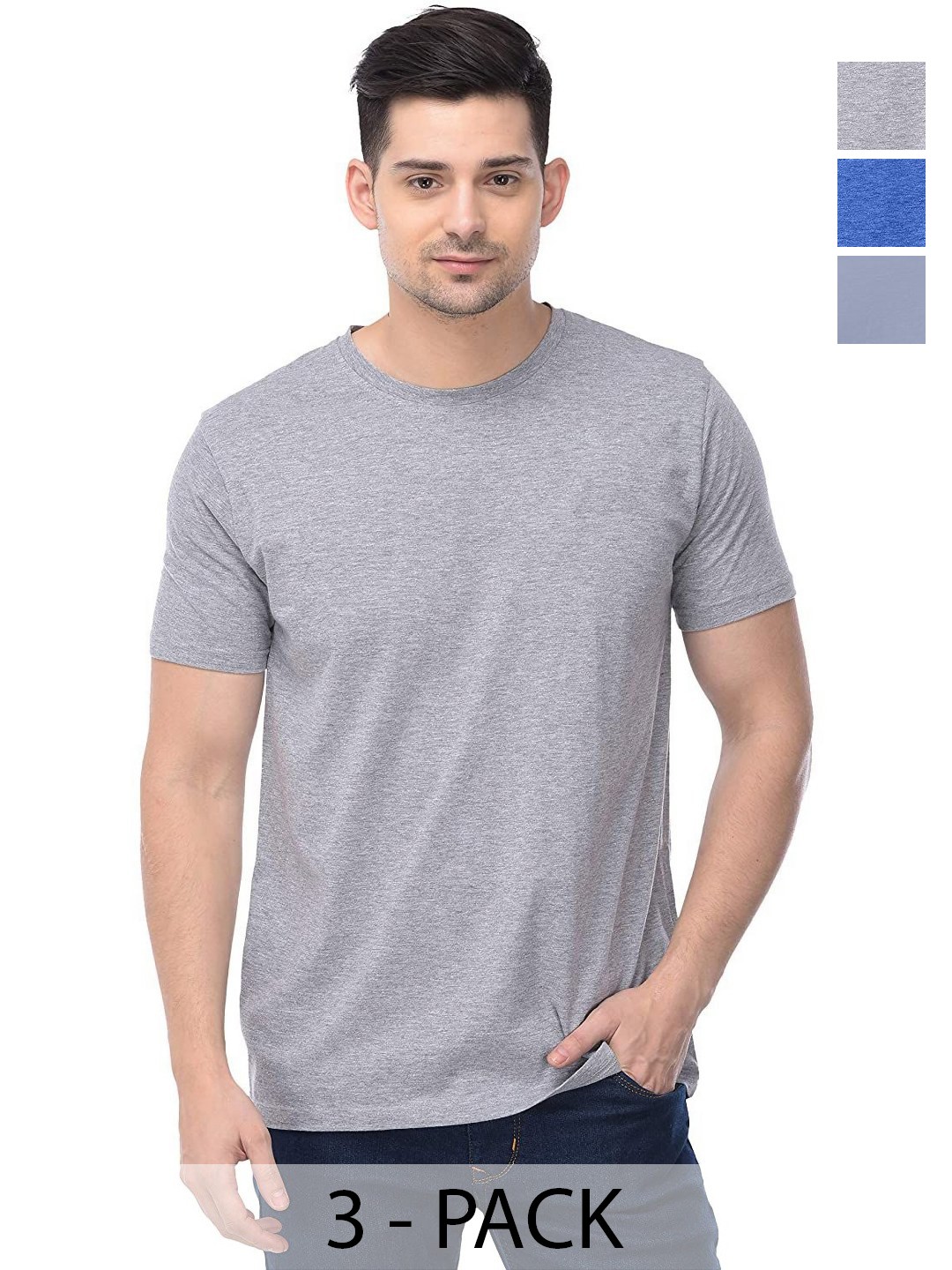 

COLOR CAPITAL Unisex Pack Of 3 Cotton T-Shirts, Grey