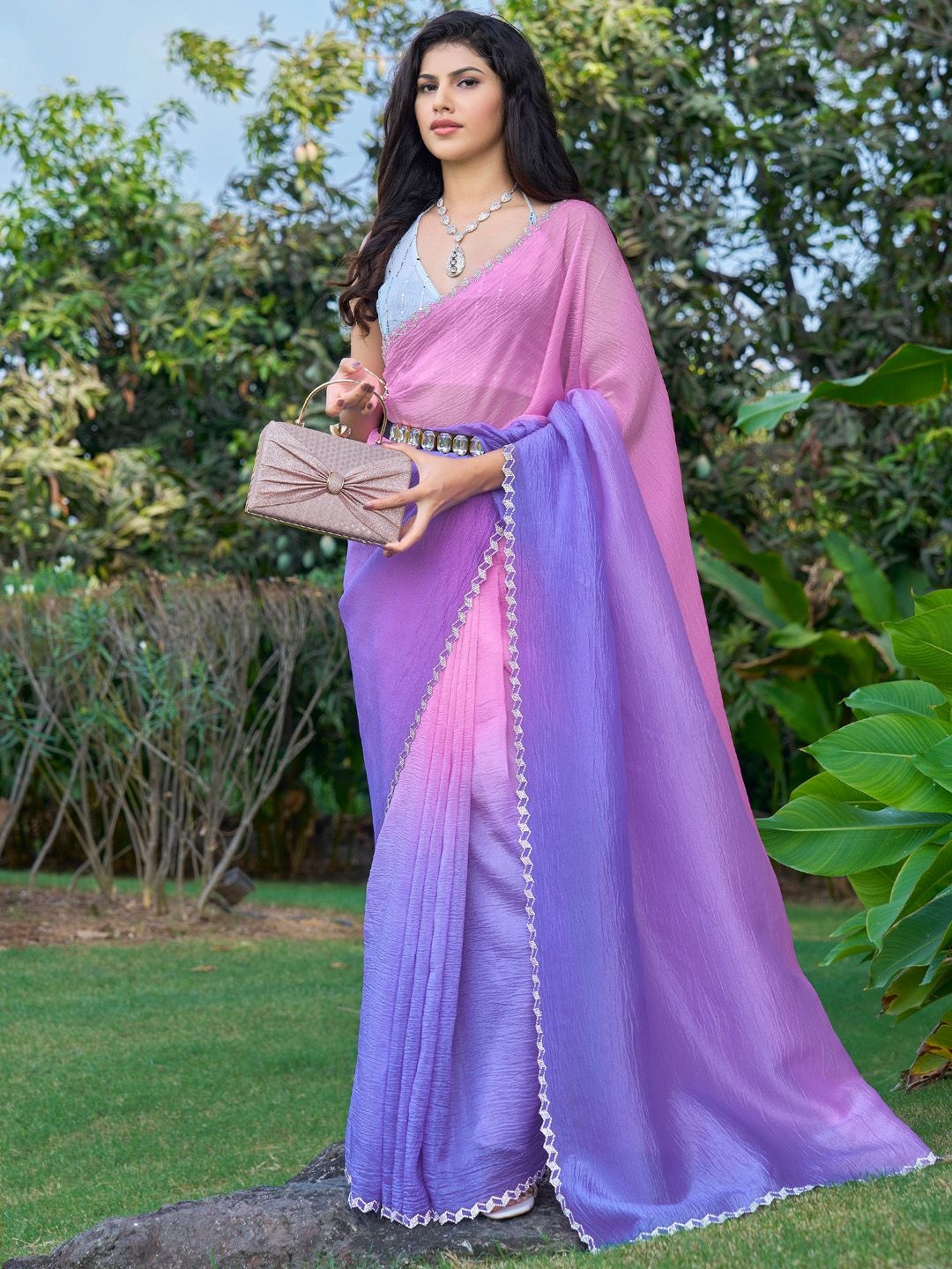 

Anouk Ombre Beads and Stones Embellished Saree, Lavender