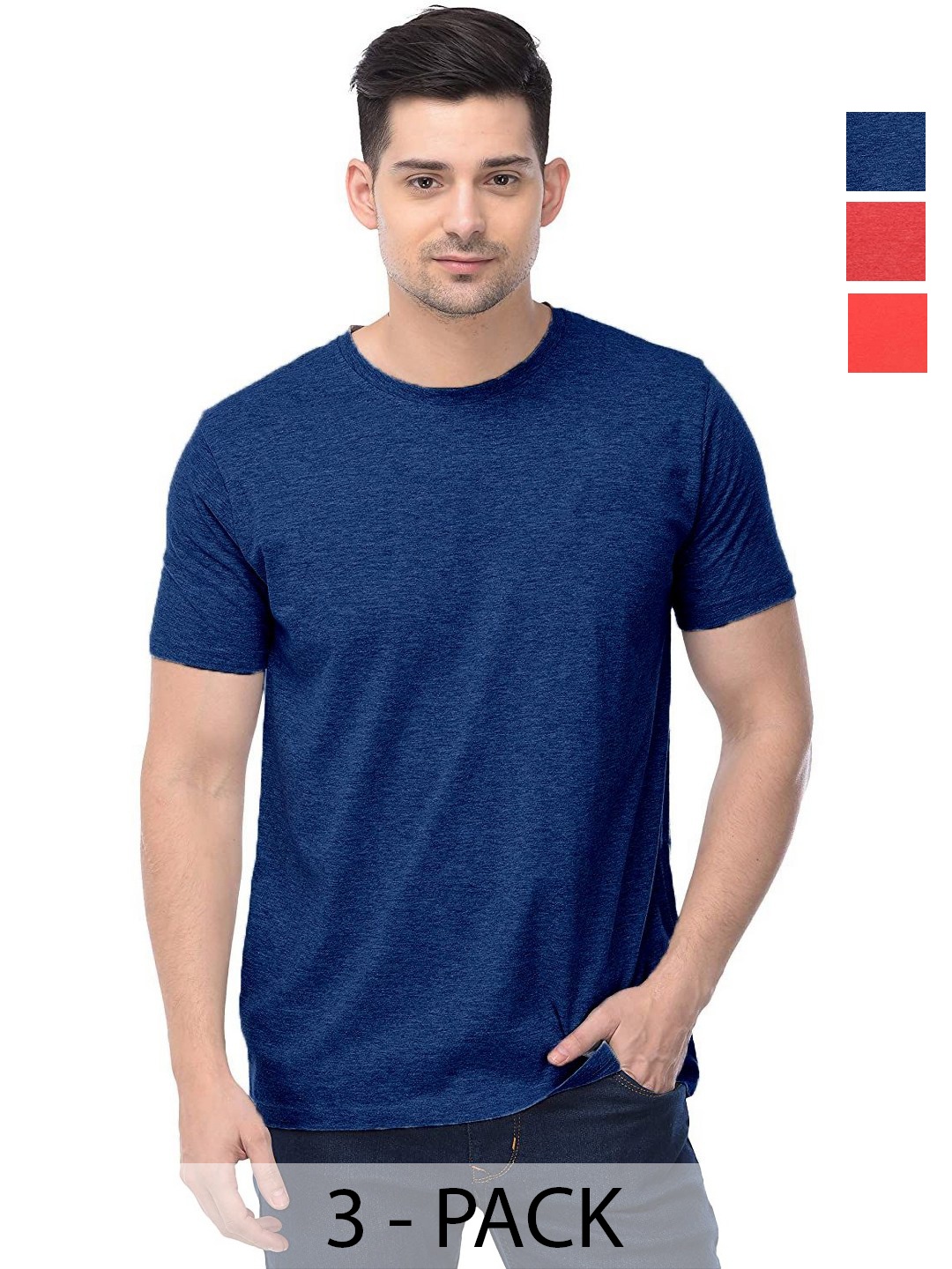 

COLOR CAPITAL Unisex Pack Of 3 Solid Round Neck Cotton T-shirts, Na