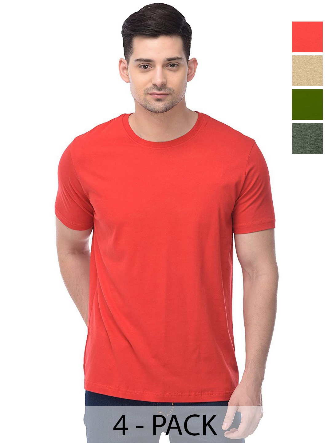 

COLOR CAPITAL Unisex Pack Of 4 Cotton T-Shirts, Red