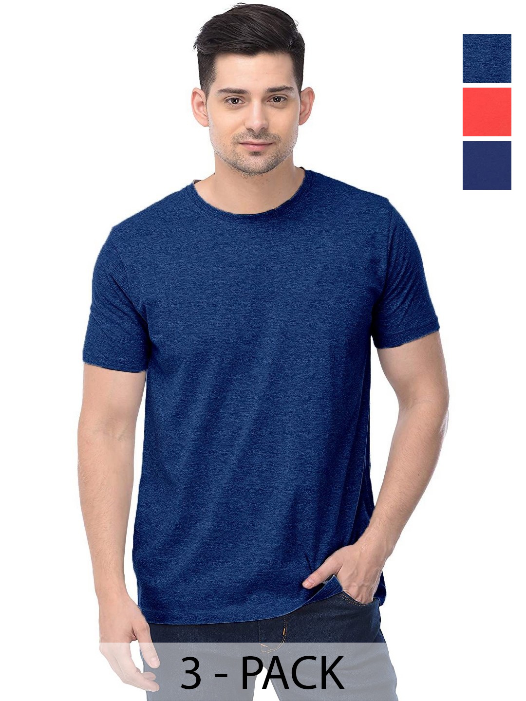 

COLOR CAPITAL Unisex Pack Of 3 Solid Round Neck Cotton T-shirts, Na