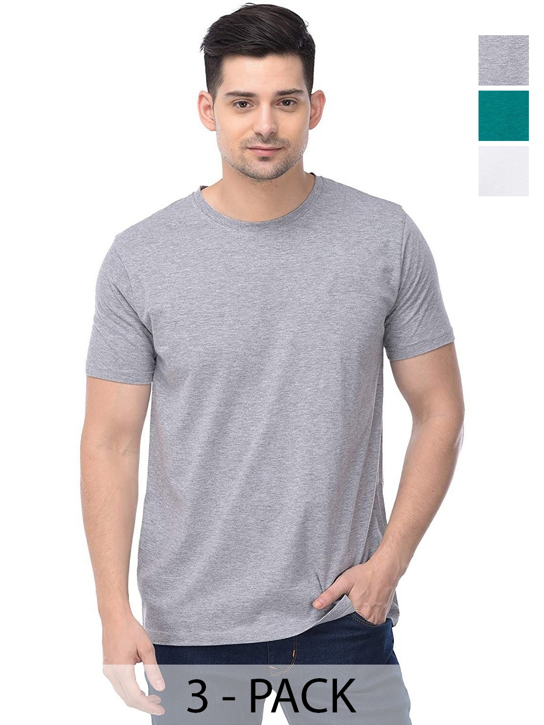 

COLOR CAPITAL Unisex Pack Of 3 Solid Round Neck Cotton T-shirts, Grey