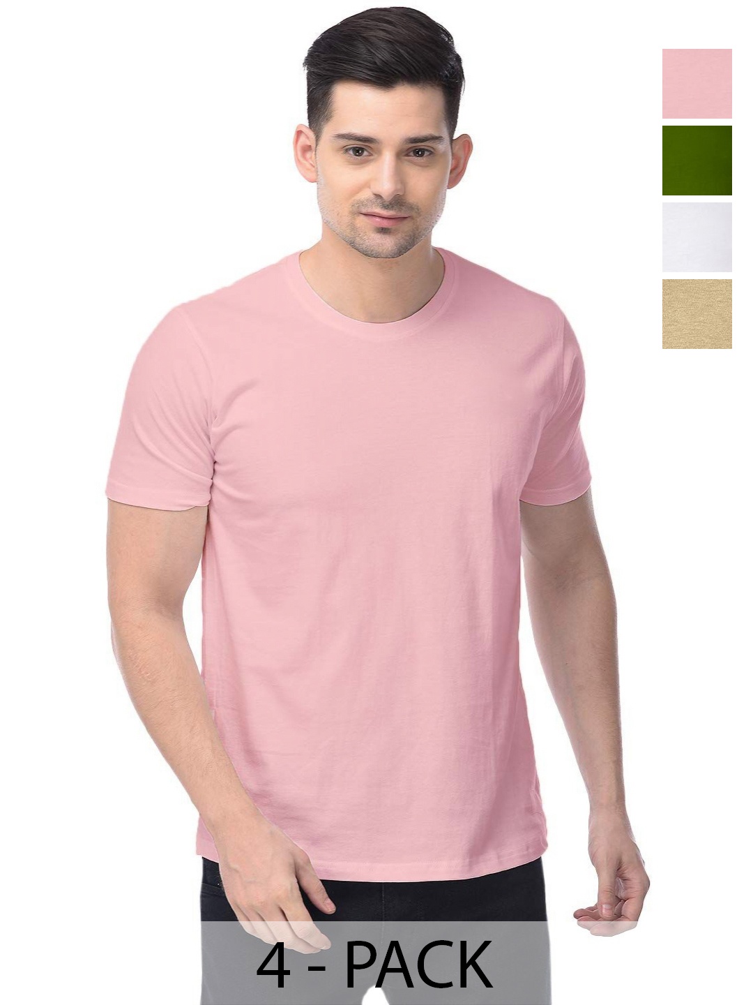 COLOR CAPITAL Unisex Pack Of 4 Cotton T-Shirts, Pink