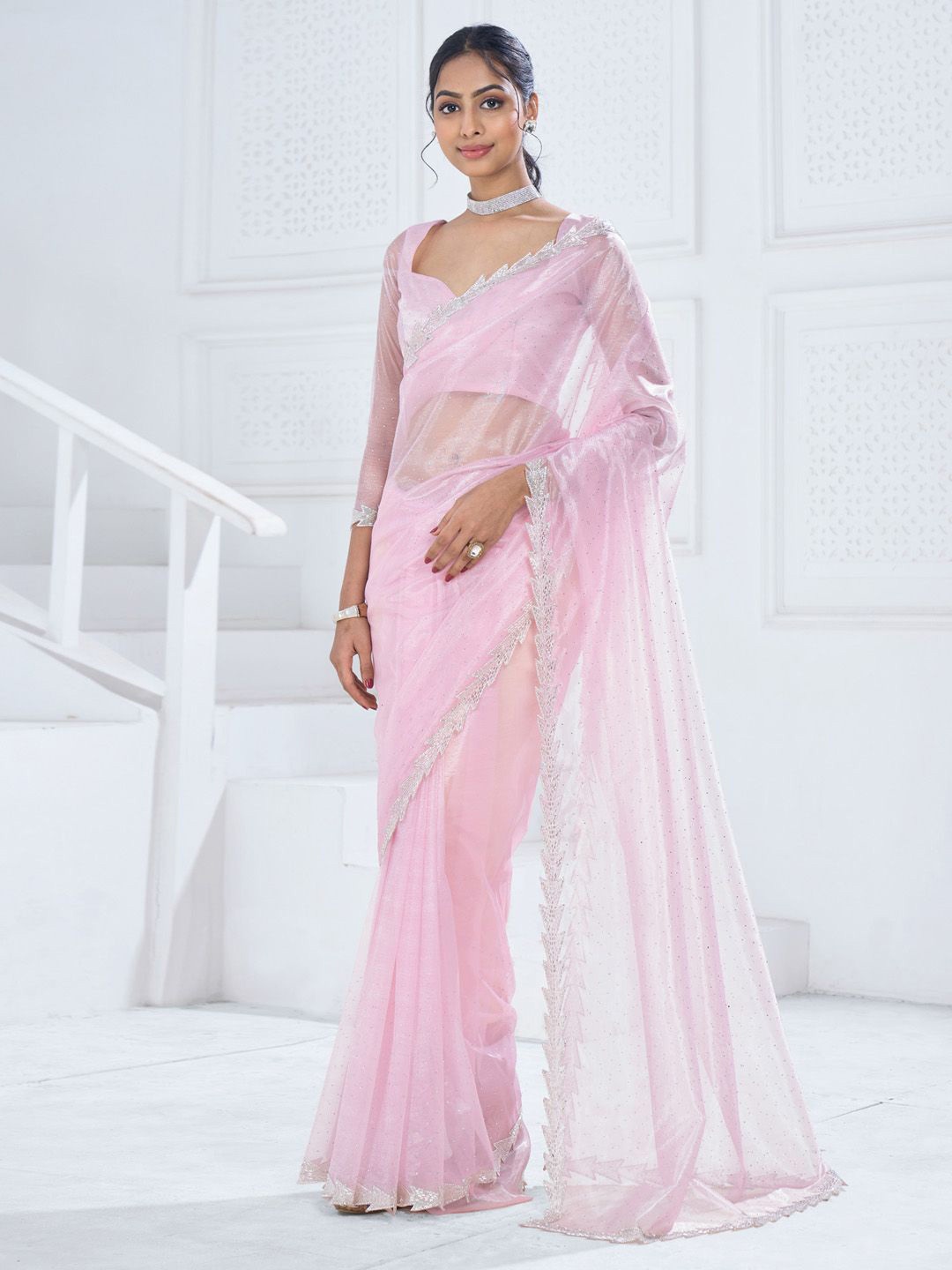 

Anouk Beads and Stones Embellished Party Wear Saree, Pink