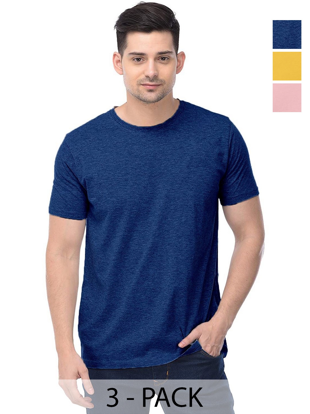 

COLOR CAPITAL Unisex Pack Of 3 Solid Round Neck Cotton T-shirts, Na