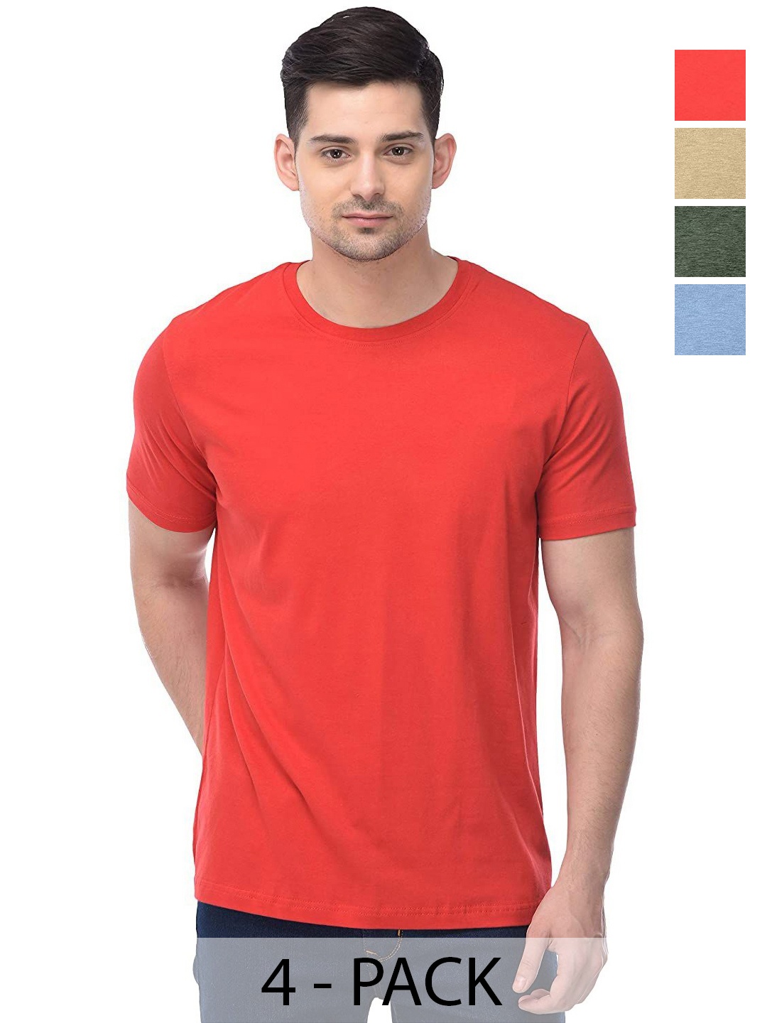 

COLOR CAPITAL Unisex Pack Of 4 Cotton T-Shirts, Red