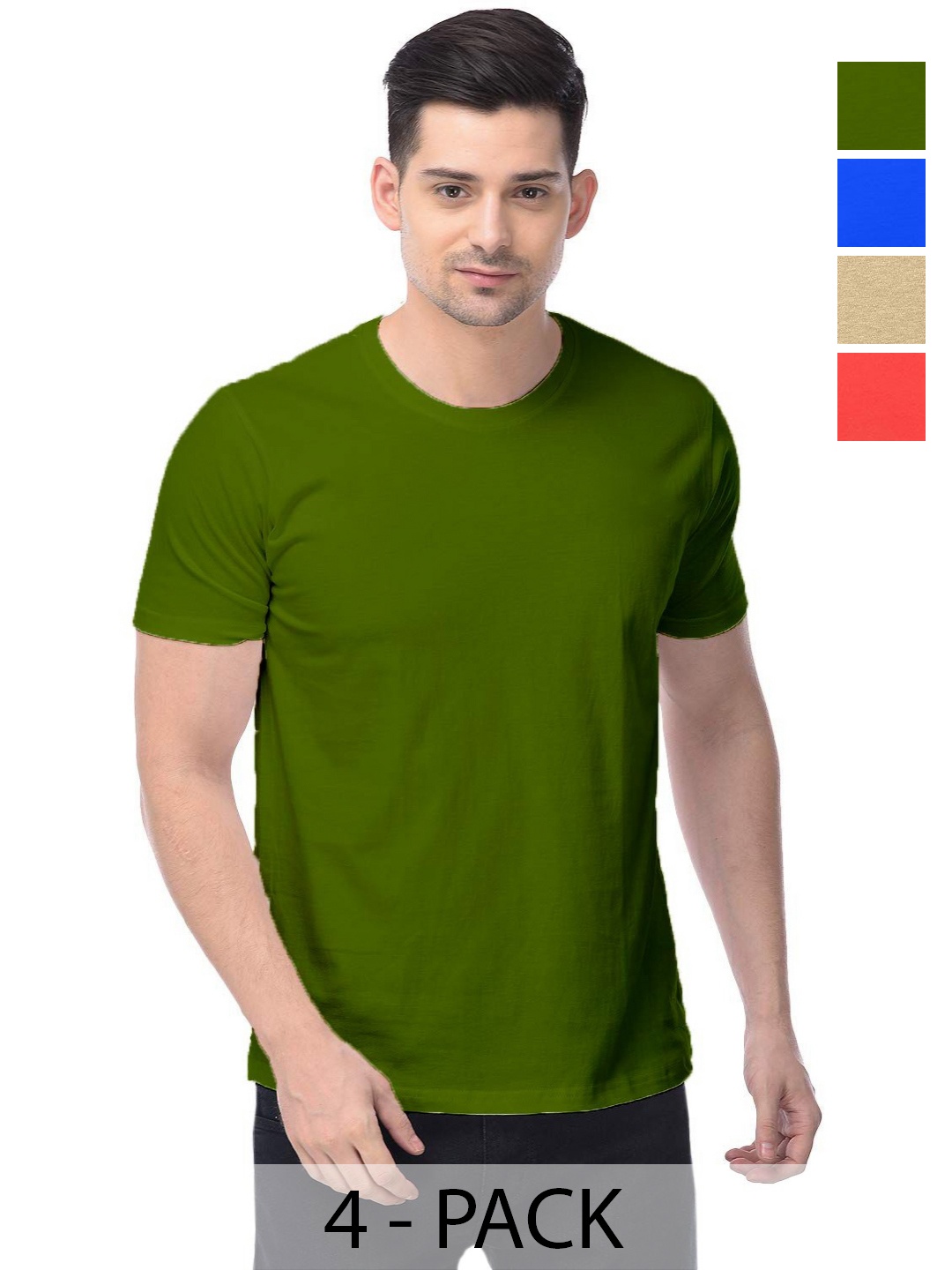 

COLOR CAPITAL Unisex Pack Of 4 Cotton T-Shirts, Green